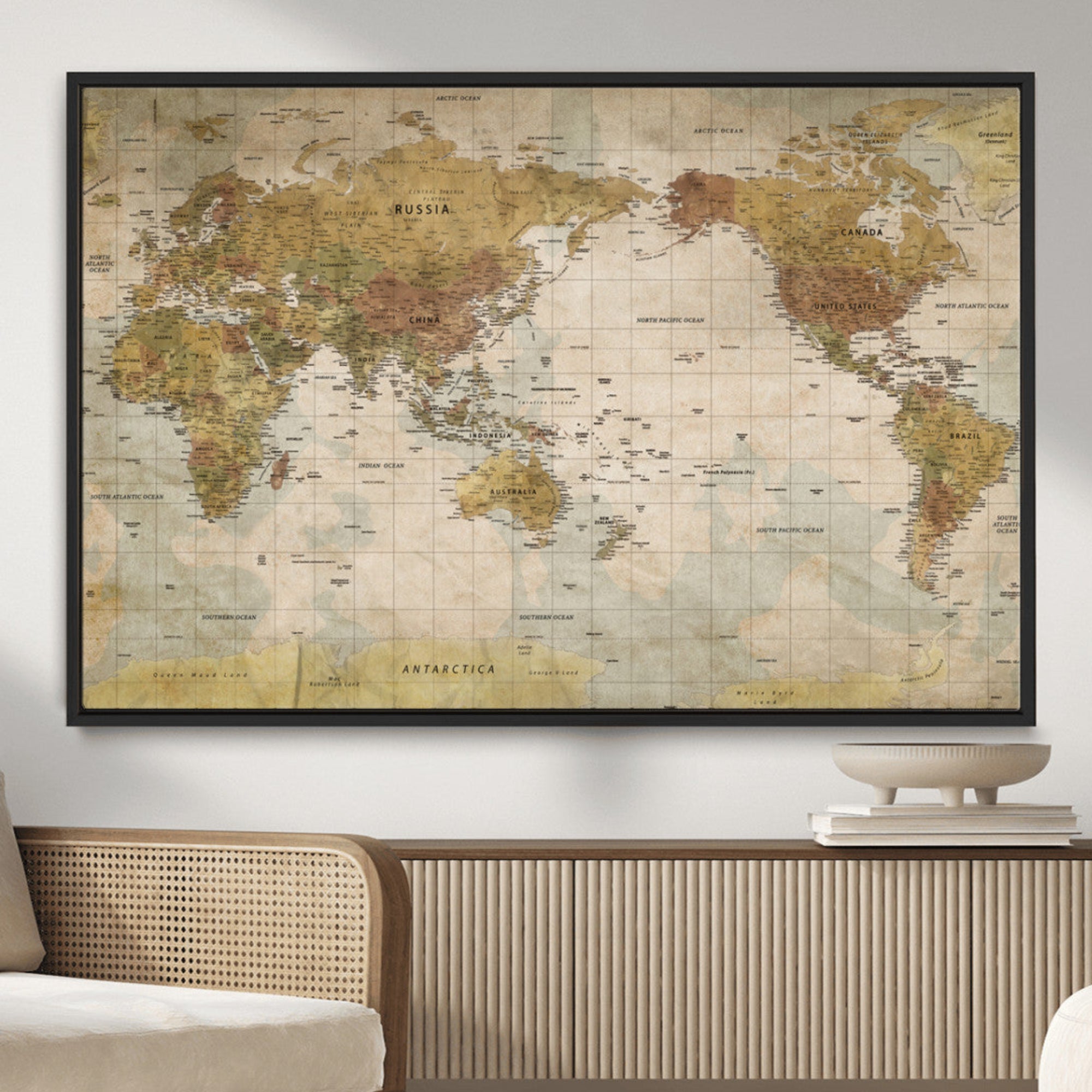 Rehber01-MGV-CV-36X24-Push Pin World Map Canvas Print – Travel Tracker Adventure Destination Gift for Couples Anniversary for Home Office