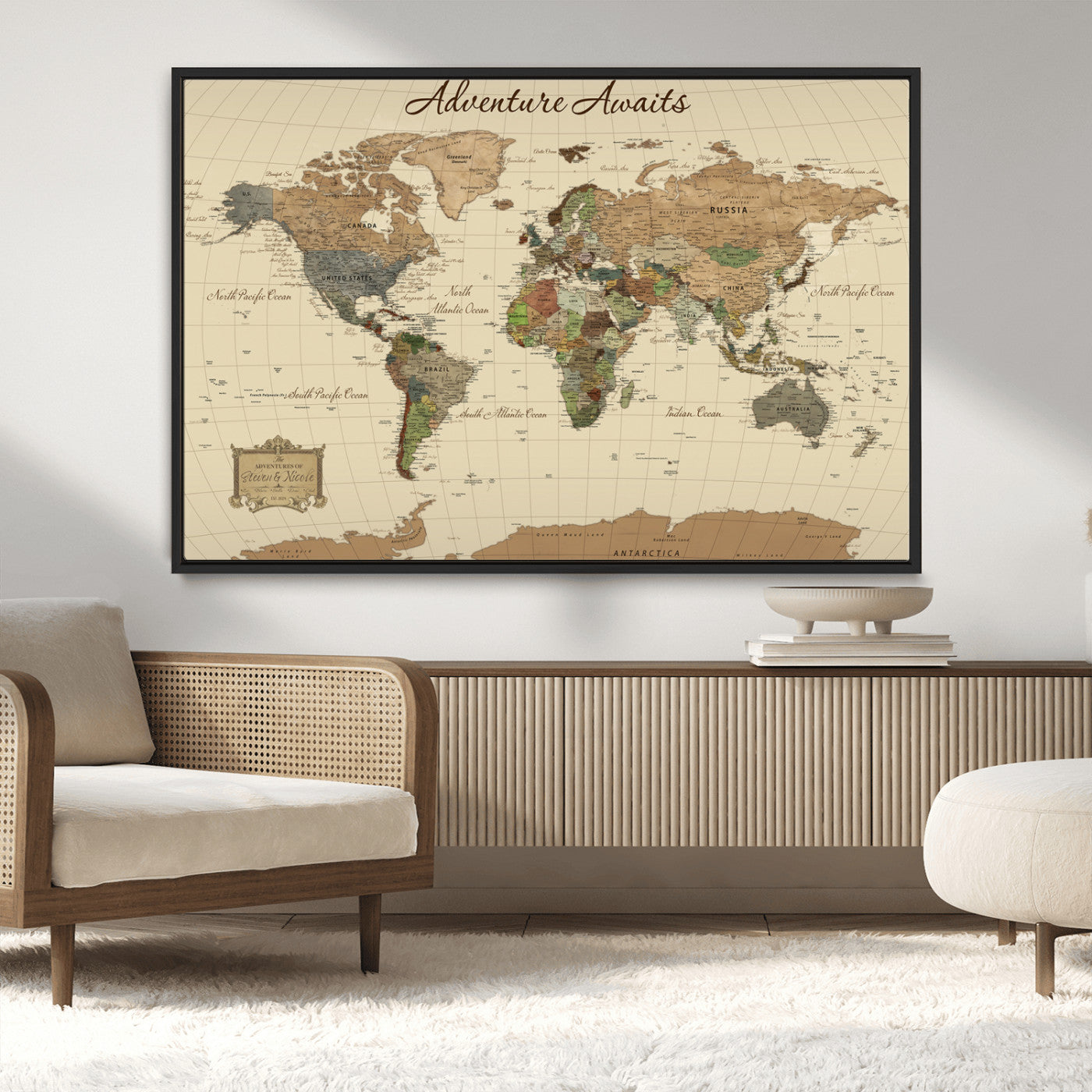 31875069-MGV-CV-36X24-Custom Push Pin World Map Wall Canvas Print – Personalized Travel Tracker with Pins – Framed Custom Quotie Canvas for Home Office Decoration