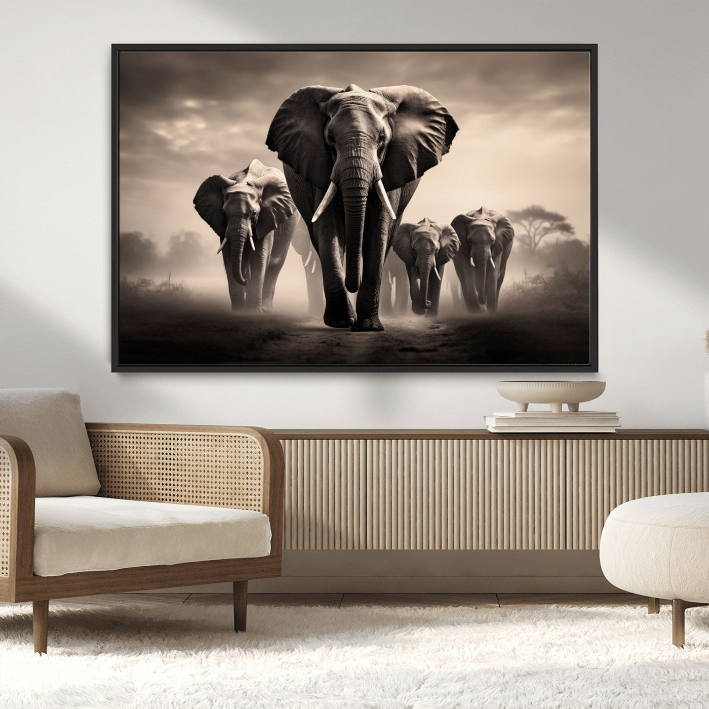 48598F10-MGV-CV-36X24-Elephant Family Wall Art Canvas Print, Framed Elephant Wall Art Home Decor