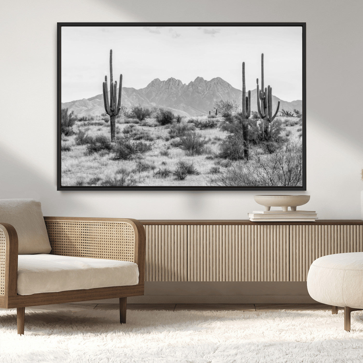 97436PHN-MGV-CV-36X24-Black White Arizona Desert Canvas Wall Art Cactus Farmhouse Wall Art