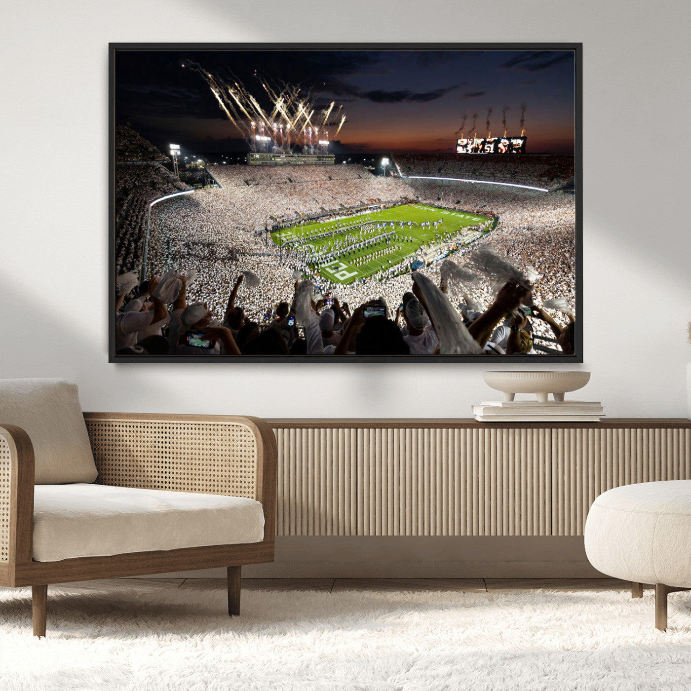 MGV-FC-36X24 - Penn State Stadium Wall Art Print, White Out Football Game Canvas Wall Art, Framed Sports Stadium,