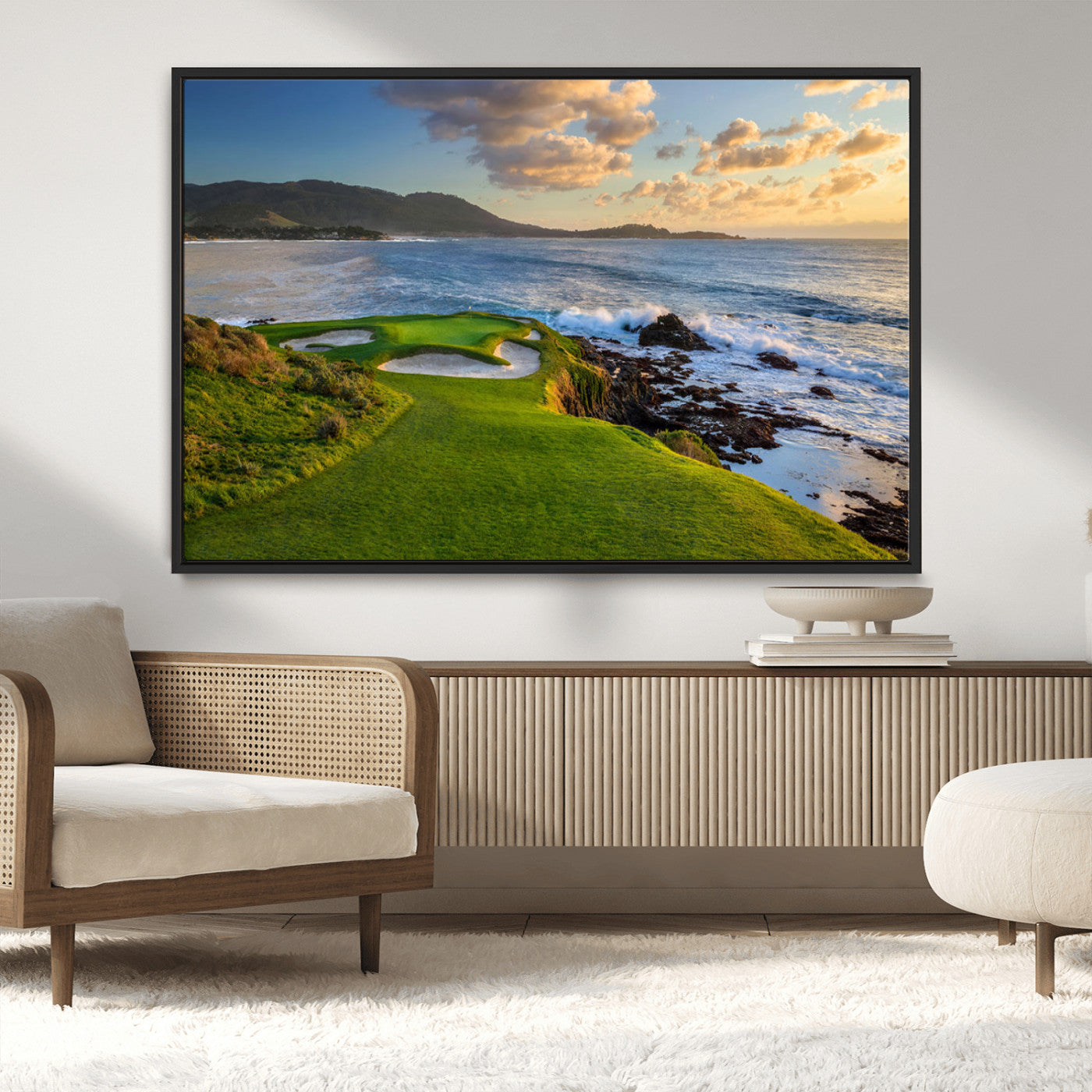 MGV-FC-36X24 - Stunning Coastal Golf Course at Sunset with Rolling Green Fairways and Ocean Waves – Perfect Wall