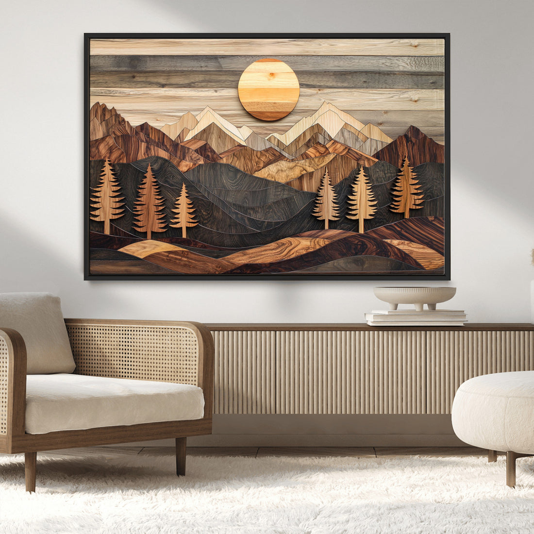 Wooden Mountain Layers Art | Rustic Pine Tree Landscape