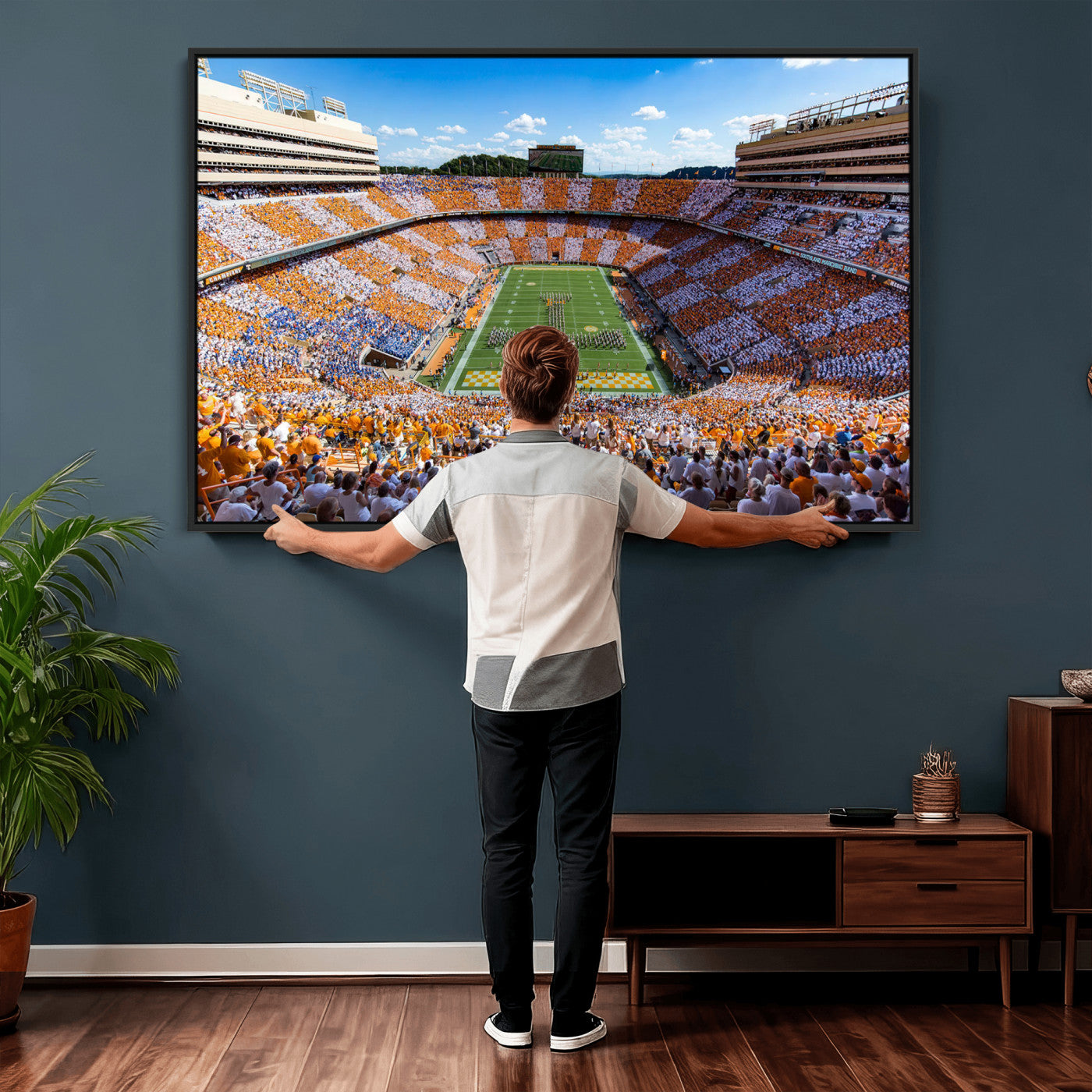 77097951-MGV-CV-36X24 - Tennessee Neyland Stadium Wall Art – Checkerboard Game Day Panoramic Canvas Print, College Football Decor for Home, Office, or Man Cave