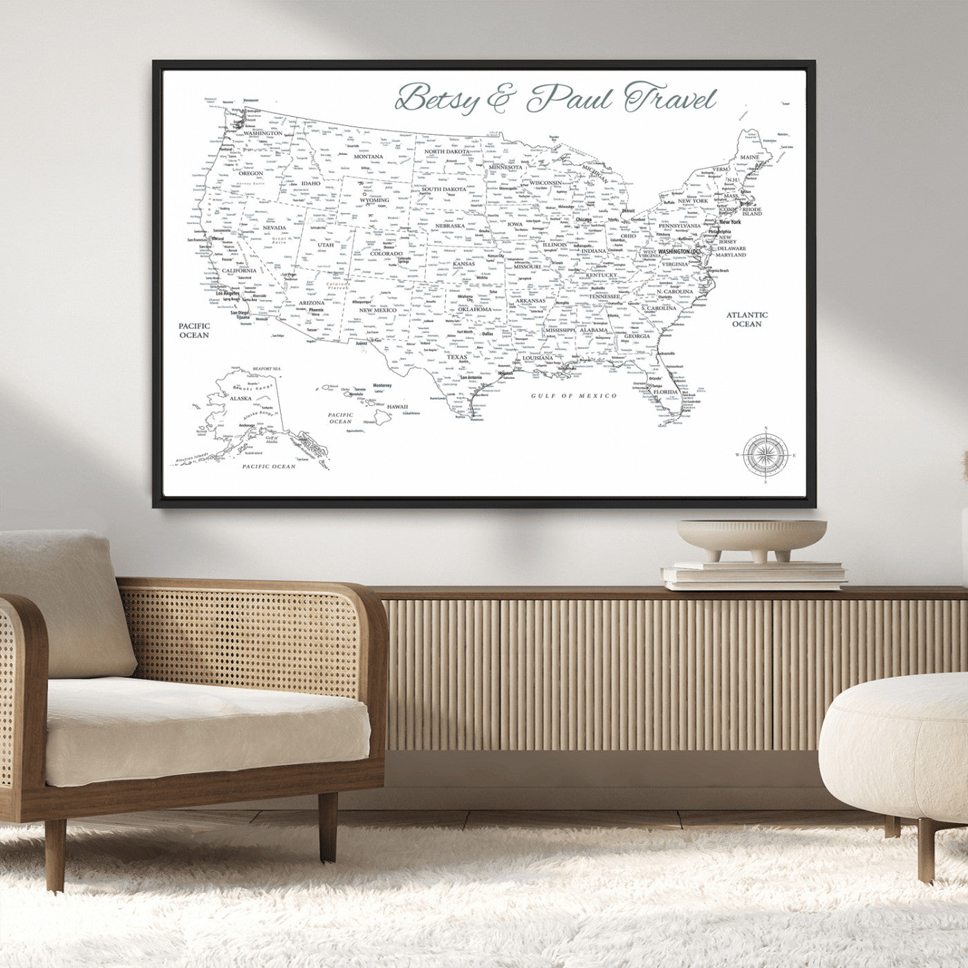 MGV-FC-36X24 - Personalized USA Map Wall Art Canvas Print – Custom Push Pin Travel American Map for Couples, Families, or Office Décor