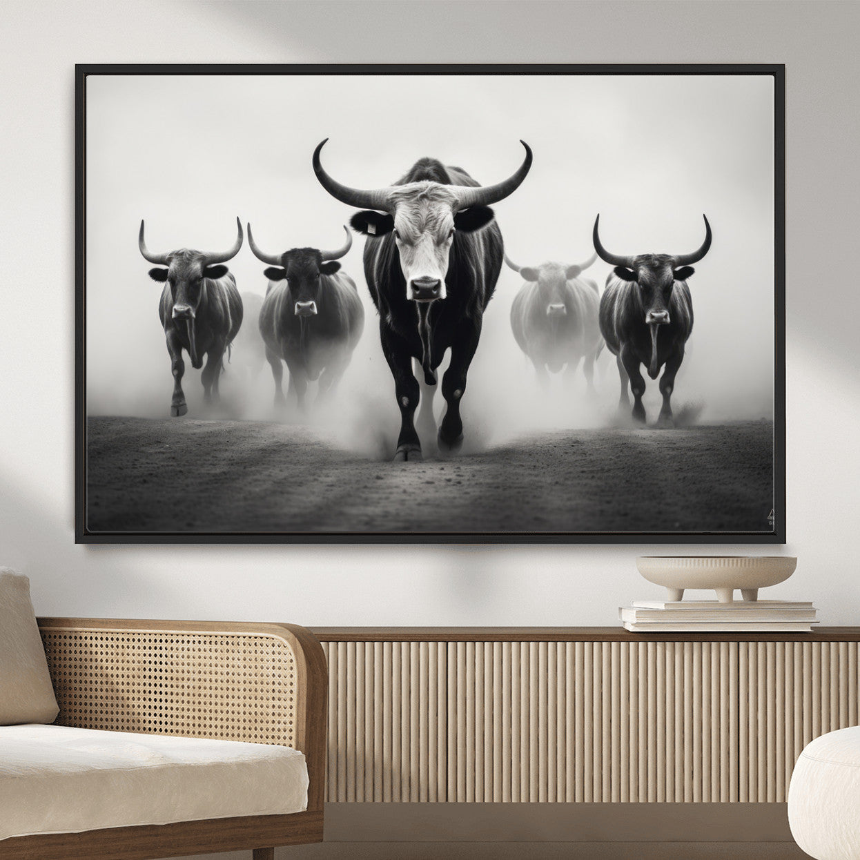N34534C-MGV-FC-36X24 - Texas Bighorn Cow Hern Wall Art Canvas Print, Longhorn Cow Large Wall Art