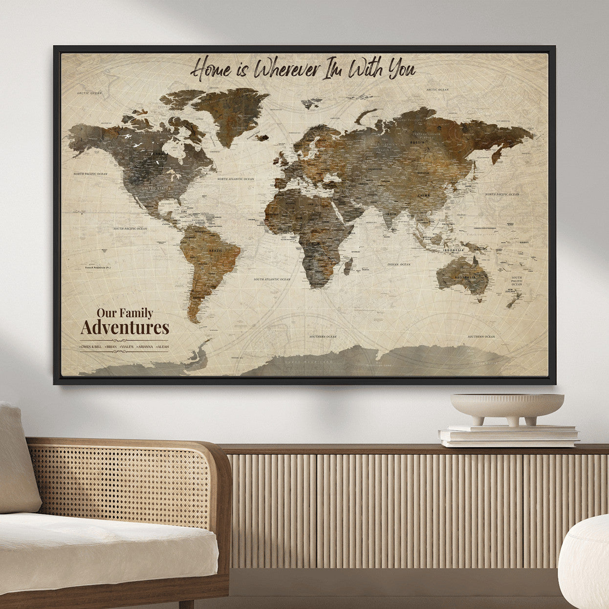 74684563-MGV-FC-36X24 - Custom Push Pin World Map Wall Art Canvas Print – Personalized Travel Tracker with Pins Framed Large for home, office
