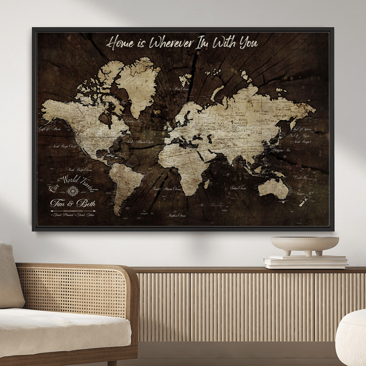 73781397-MGV-FC-36X24 - Personalized World Map Wall Art Canvas Print – Custom Push Pin Travel Map for Couples, Families, or Office Decor