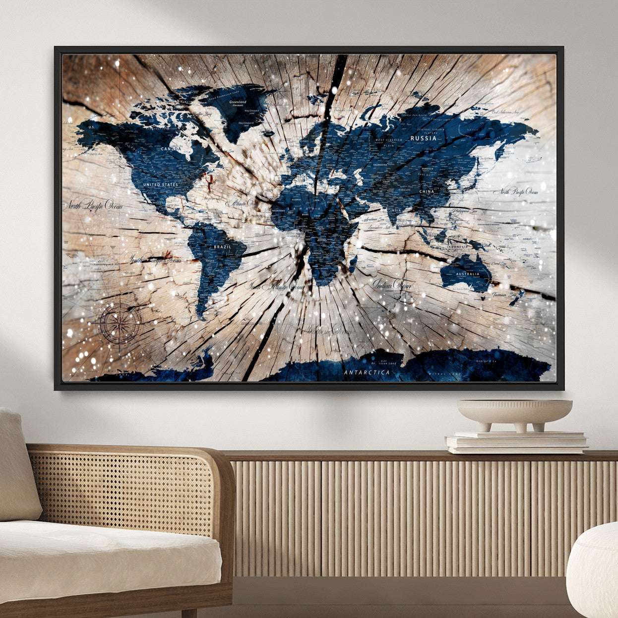 99001695-MGV-FC-36X24 - World Map Wall Art Canvas Print, Modern Decorative Framed Map Artwork Prints for Living Room, Office, Bedroom Wall Decor