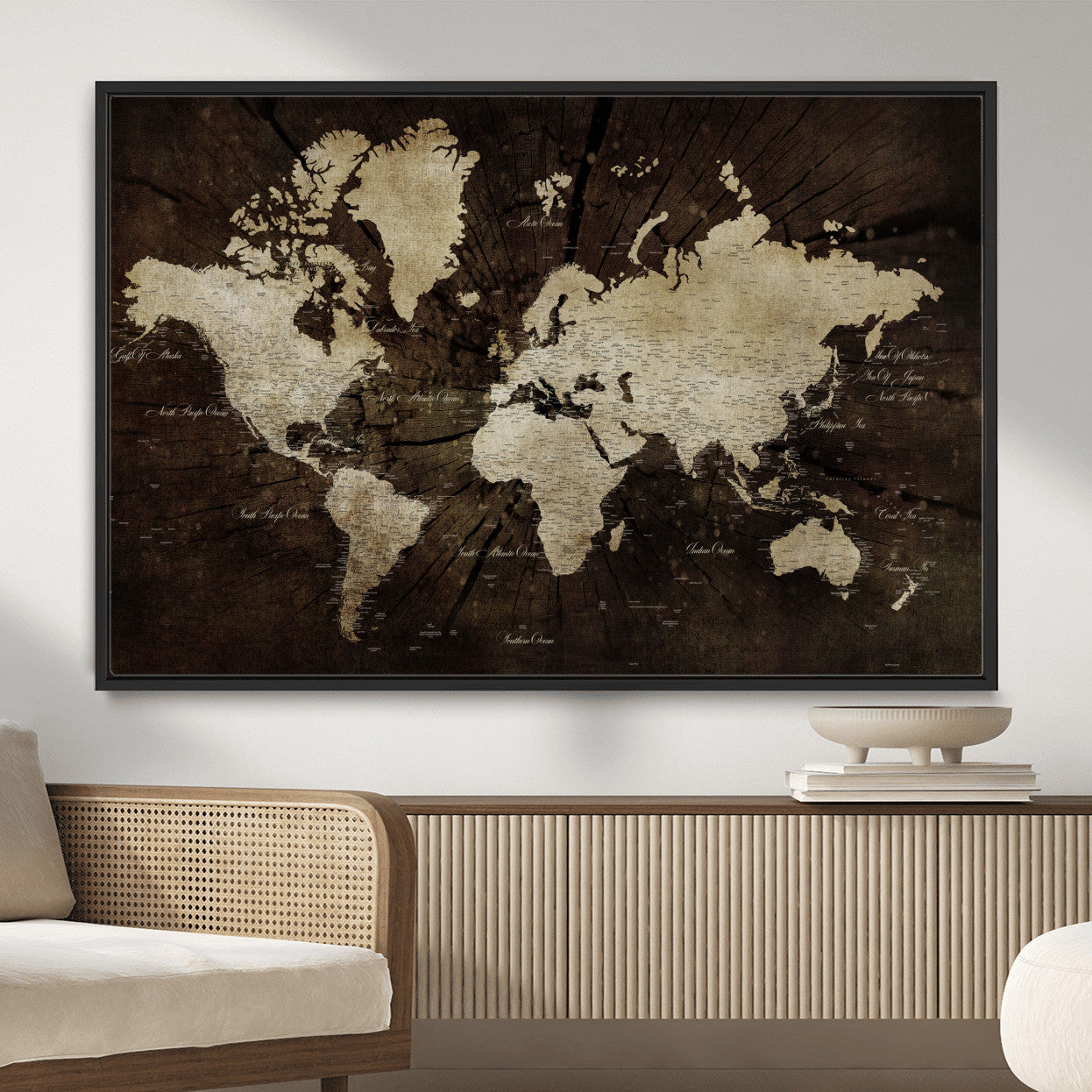 24010397-MGV-FC-36X24 - World Map Wall Art Canvas Print, Modern Decorative Framed Map Artwork Prints for Living Room, Office, Bedroom Wall Decor