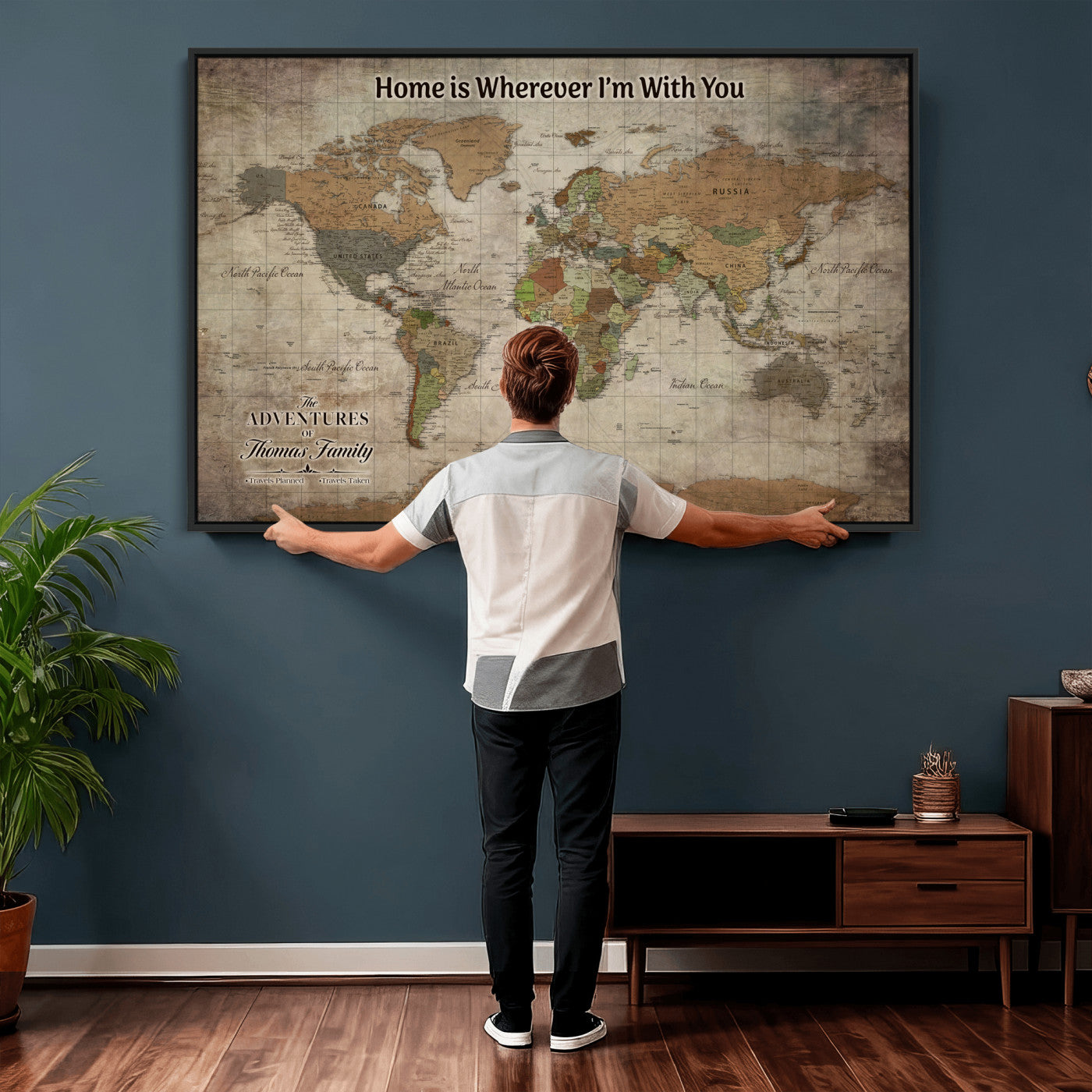 22593671-MGV-CV-36X24 - Custom Push Pin World Map Wall Art Canvas Print – Personalized Travel Tracker with Pins Framed Large for Home and Office Decor