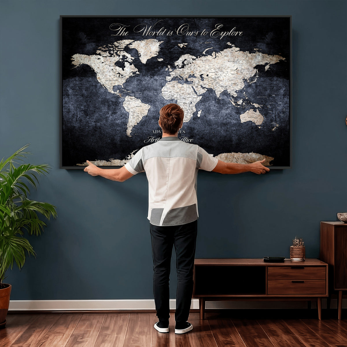 78489746-MGV-CV-36X24 - Custom Push Pin World Map Wall Art Canvas Print | Personalized Travel Tracker with Pins Framed Large for Home and Office Decor