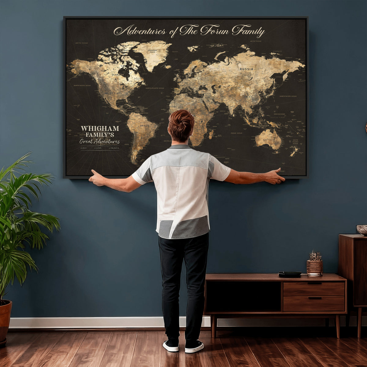 80238567-MGV-CV-36X24 - Custom Push Pin World Map Wall Art Canvas Print | Personalized Travel Tracker with Pins Framed Large for Home and Office Decor
