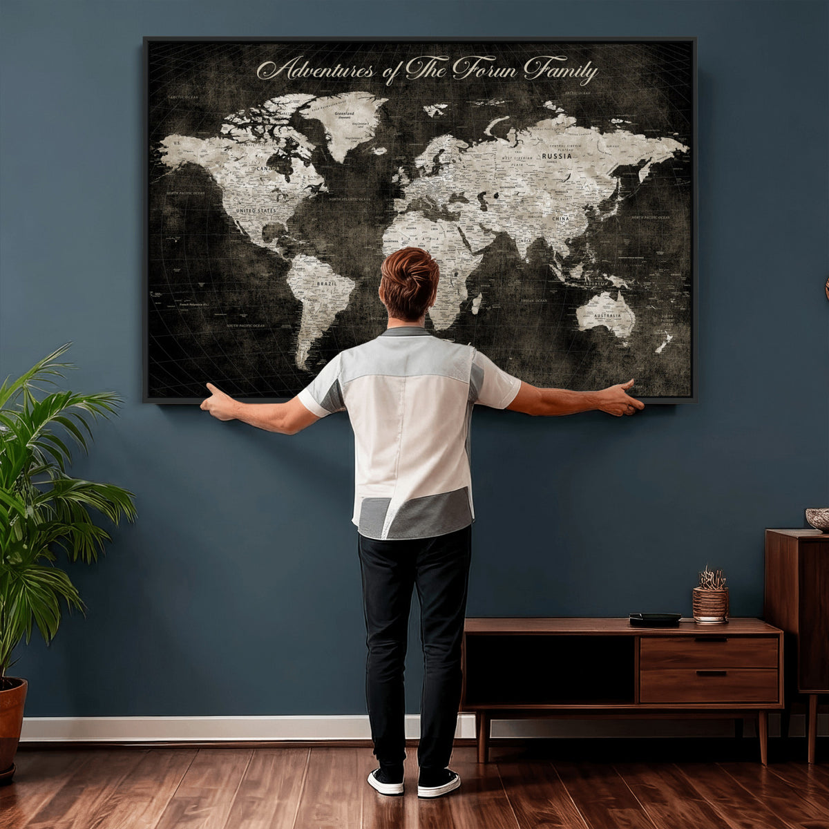 73767525-MGV-CV-36X24 - Custom Push Pin World Map Wall Art Canvas Print | Personalized Travel Tracker with Pins Framed Large for Home and Office Decor
