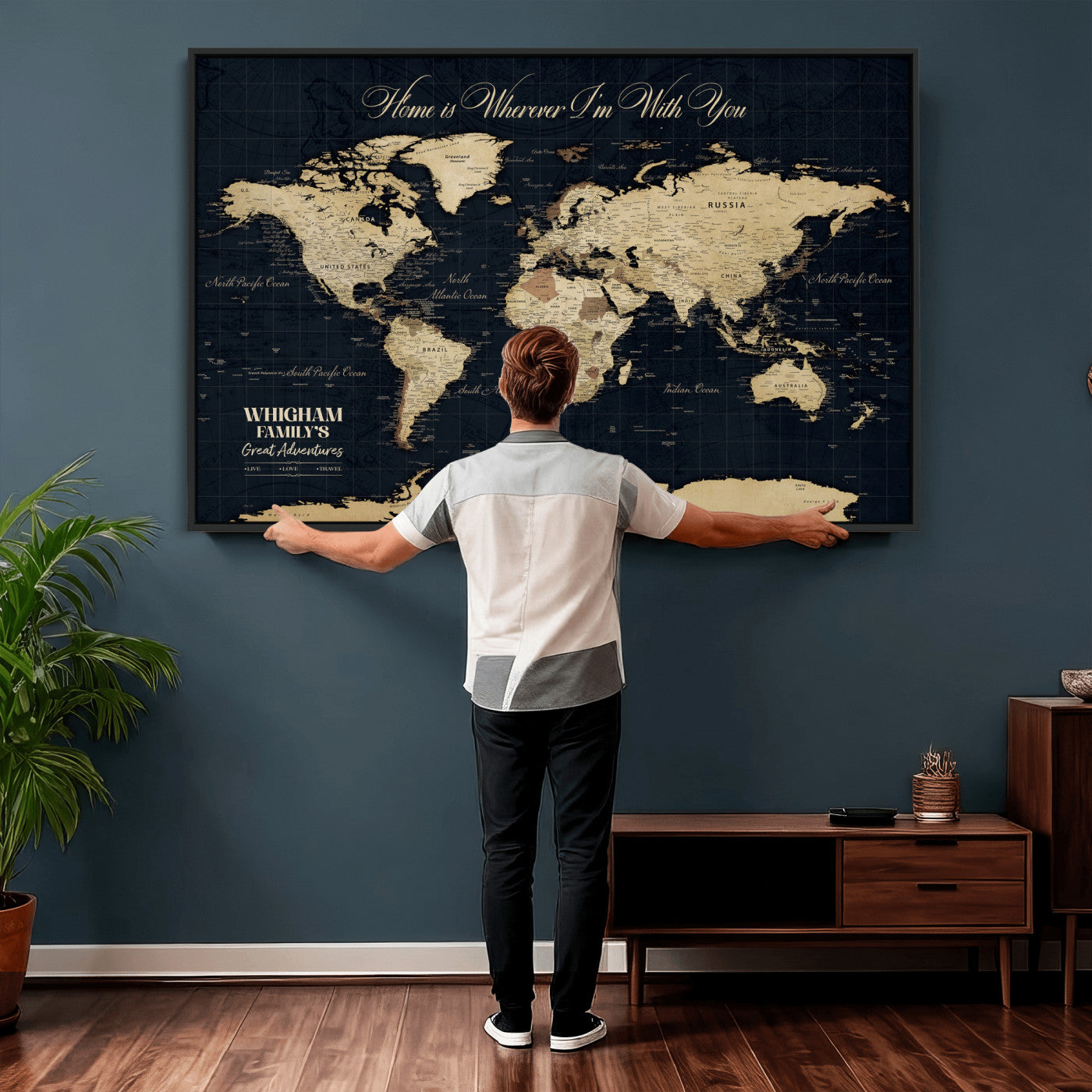86888698-MGV-CV-36X24 - Custom Push Pin World Map Wall Art Canvas Print – Personalized Travel Tracker with Pins Framed Large for Home and Office Decor