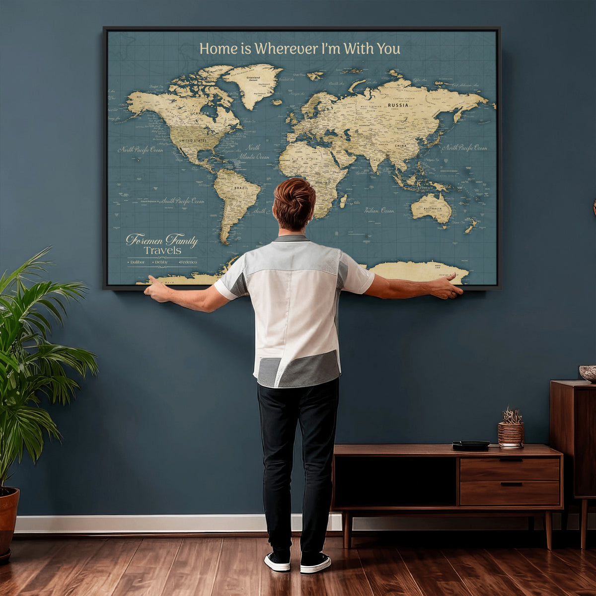 15936891-MGV-CV-36X24 - Custom Push Pin World Map Wall Art Canvas Print | Personalized Travel Tracker with Pins Framed Large for Home and Office Decor