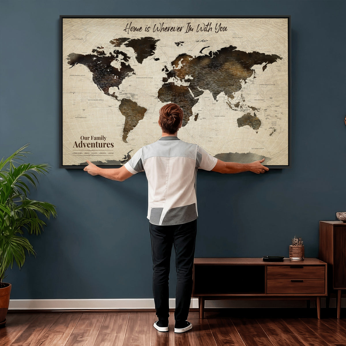 26357755-MGV-CV-36X24 - Custom Push Pin World Map Wall Art Canvas Print | Personalized Travel Tracker with Pins Framed Large for Home and Office Decor