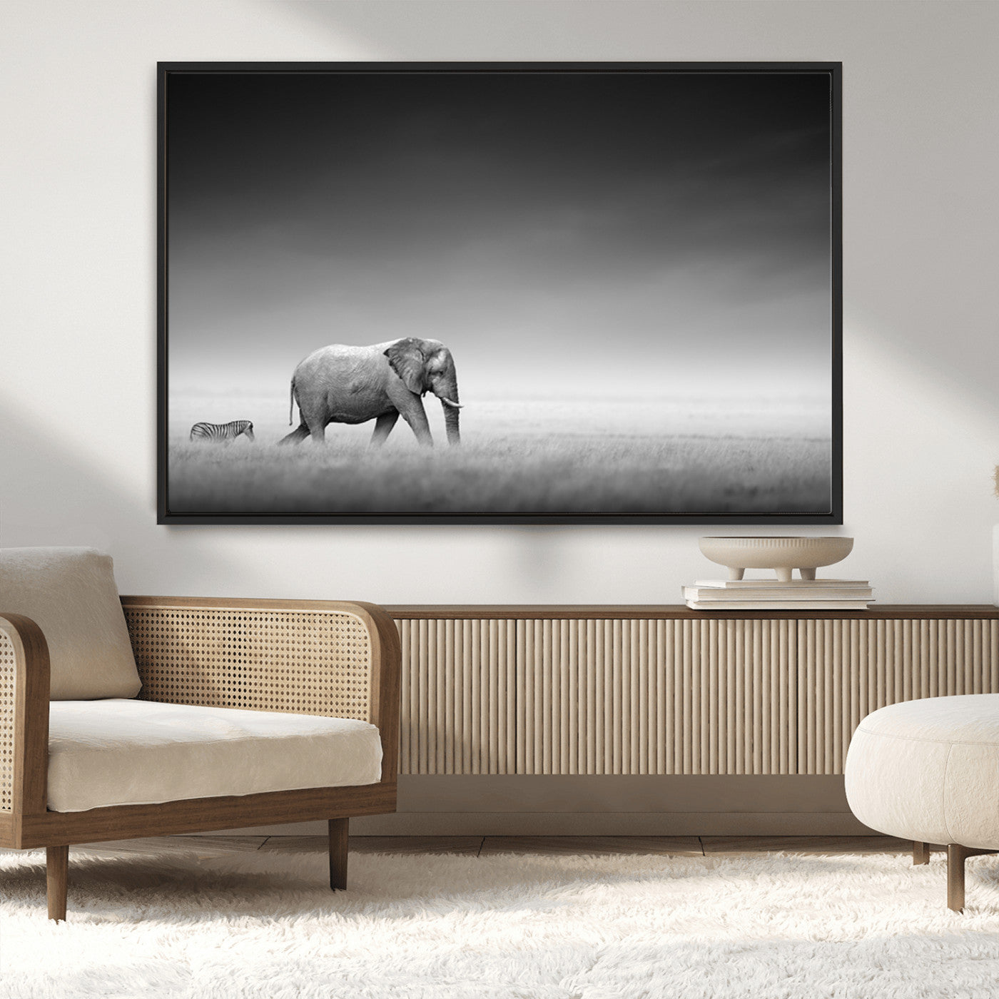 MGV-FC-36X24 - Elephand and Zebra Wall Art Canvas Print, Modern Artwork