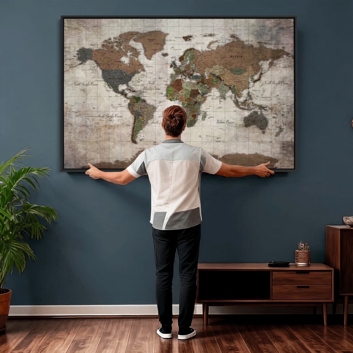 65393892-MGV-CV-36X24 - World Map Wall Art Canvas Print, Modern Decorative Framed Map Artwork Prints for Living Room, Office, Bedroom Wall Decor