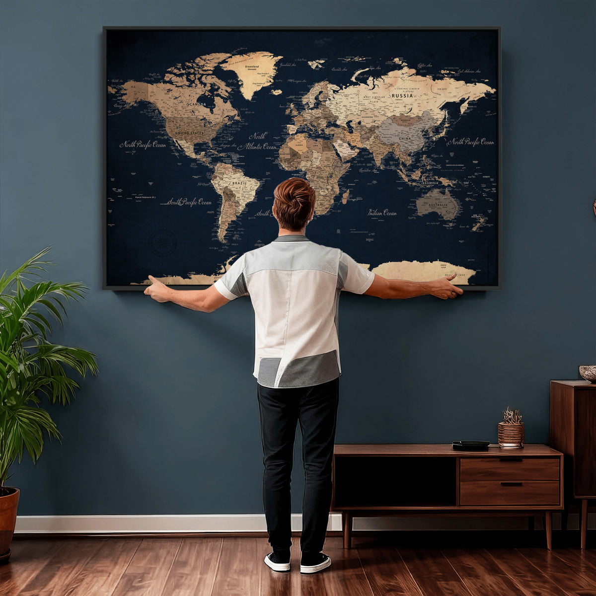 53971530-MGV-CV-36X24 - World Map Wall Art Canvas Print, Modern Decorative Framed Map Artwork Prints for Living Room, Office, Bedroom Wall Decor