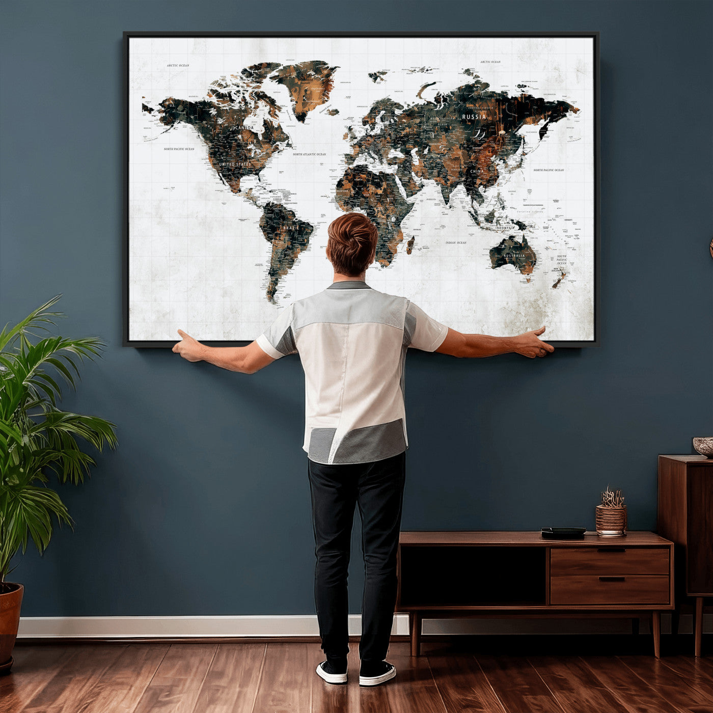 60008766-MGV-CV-36X24 - World Map Wall Art Canvas Print, Modern Decorative Framed Map Artwork Prints for Living Room, Office, Bedroom Wall Decor