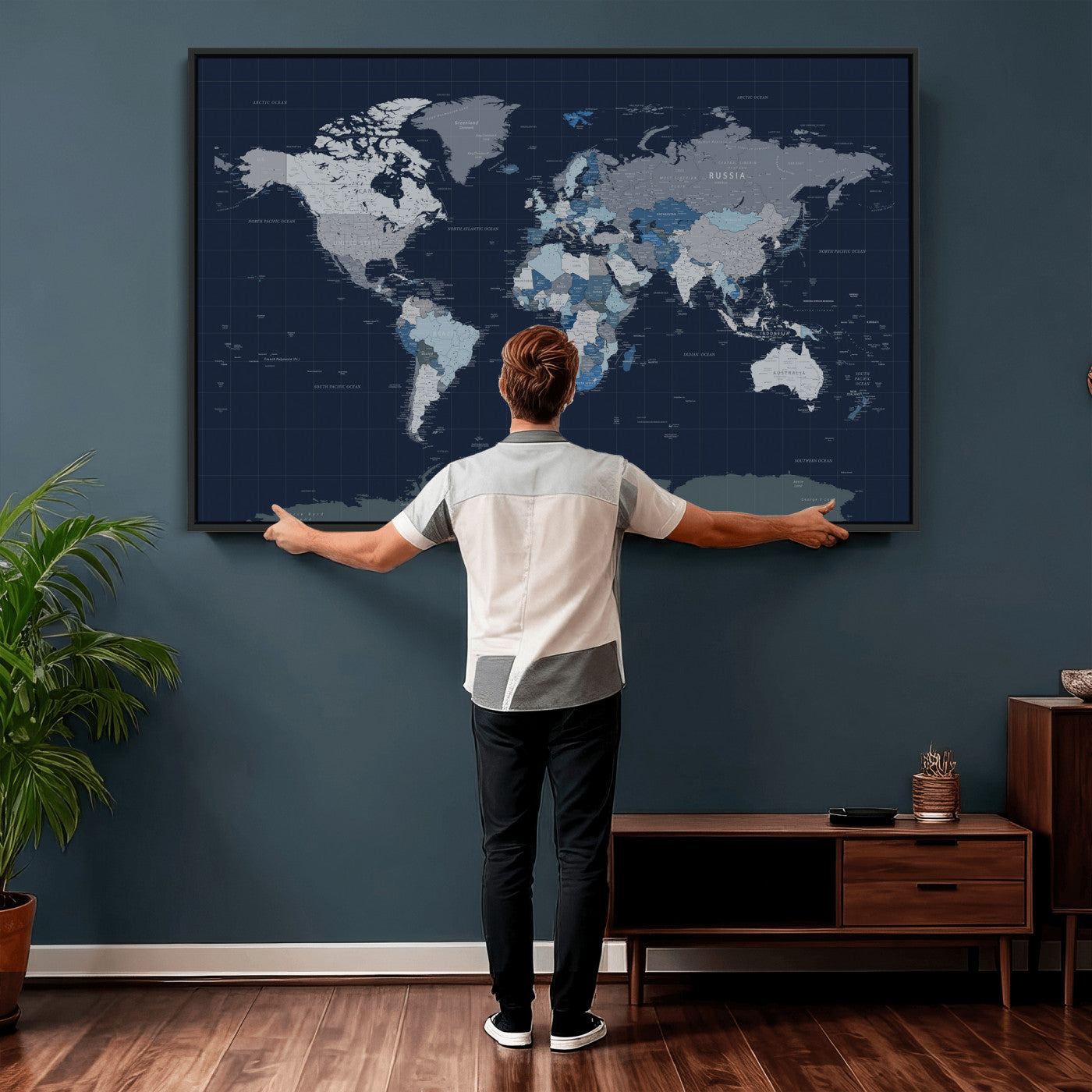 17712680-MGV-CV-36X24 - World Map Wall Art Canvas Print, Modern Decorative Framed Map Artwork Prints for Living Room, Office, Bedroom Wall Decor