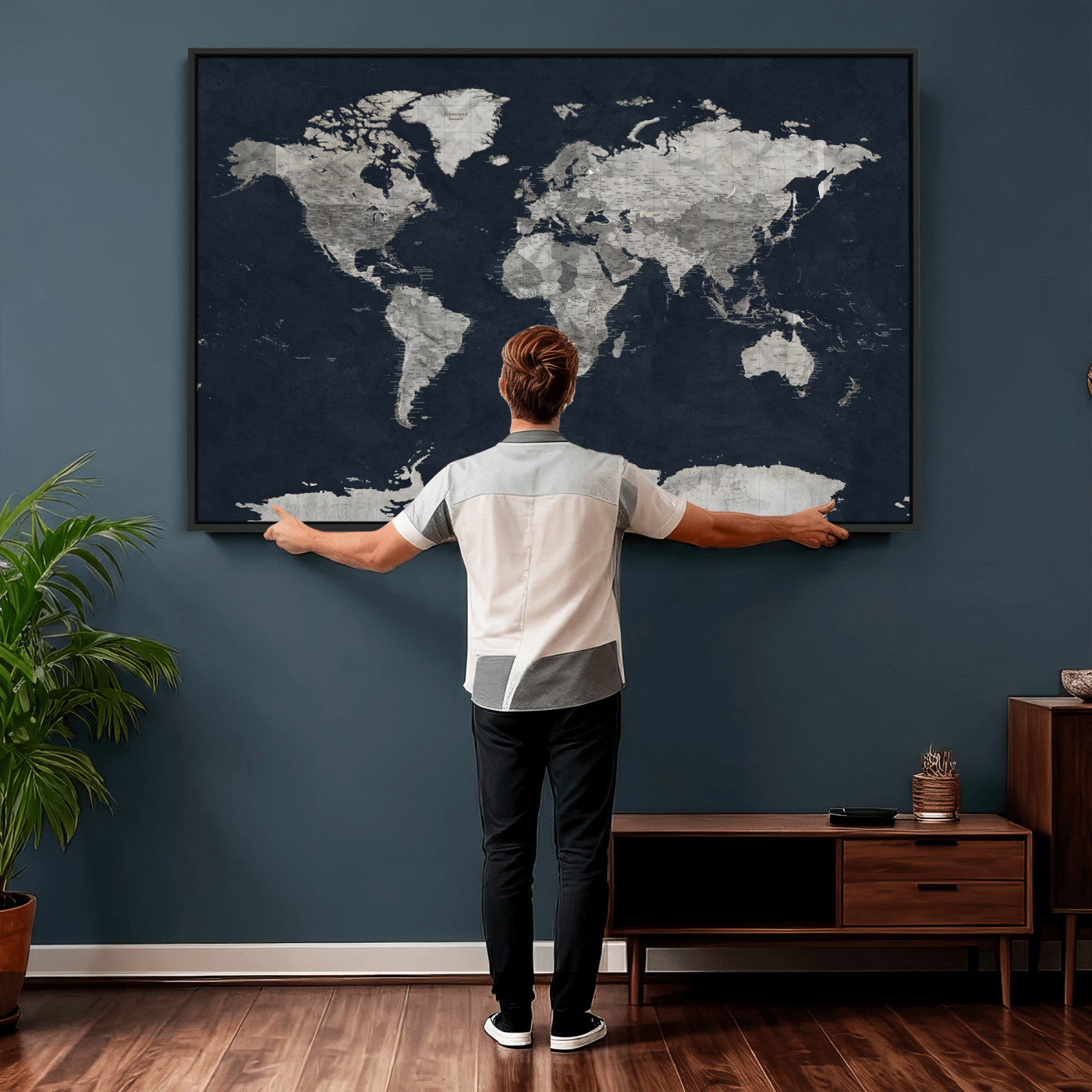 53886659-MGV-CV-36X24 - World Map Wall Art Canvas Print, Modern Decorative Framed Map Artwork Prints for Living Room, Office, Bedroom Wall Decor