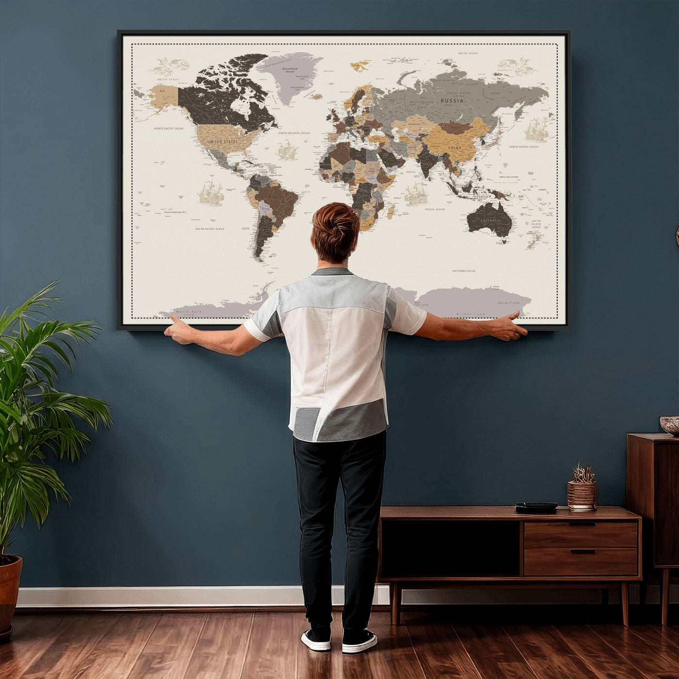 58777746-MGV-CV-36X24 - World Map Wall Art Canvas Print, Modern Decorative Framed Map Artwork Prints for Living Room, Office, Bedroom Wall Decor