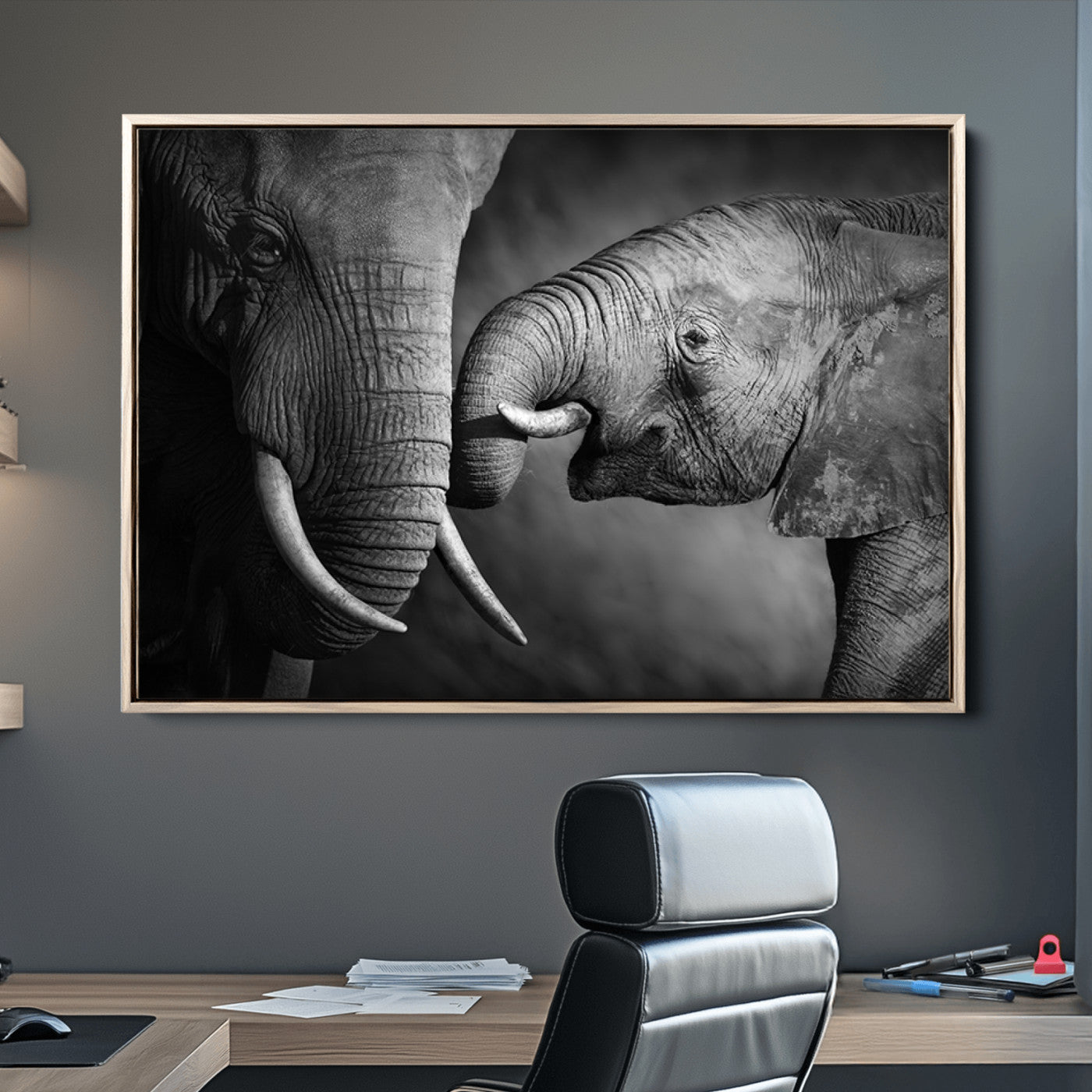 42691-MGV-CV-36X24-Elephant Family Wall Art Canvas, Framed Elephant Family Canvas Print
