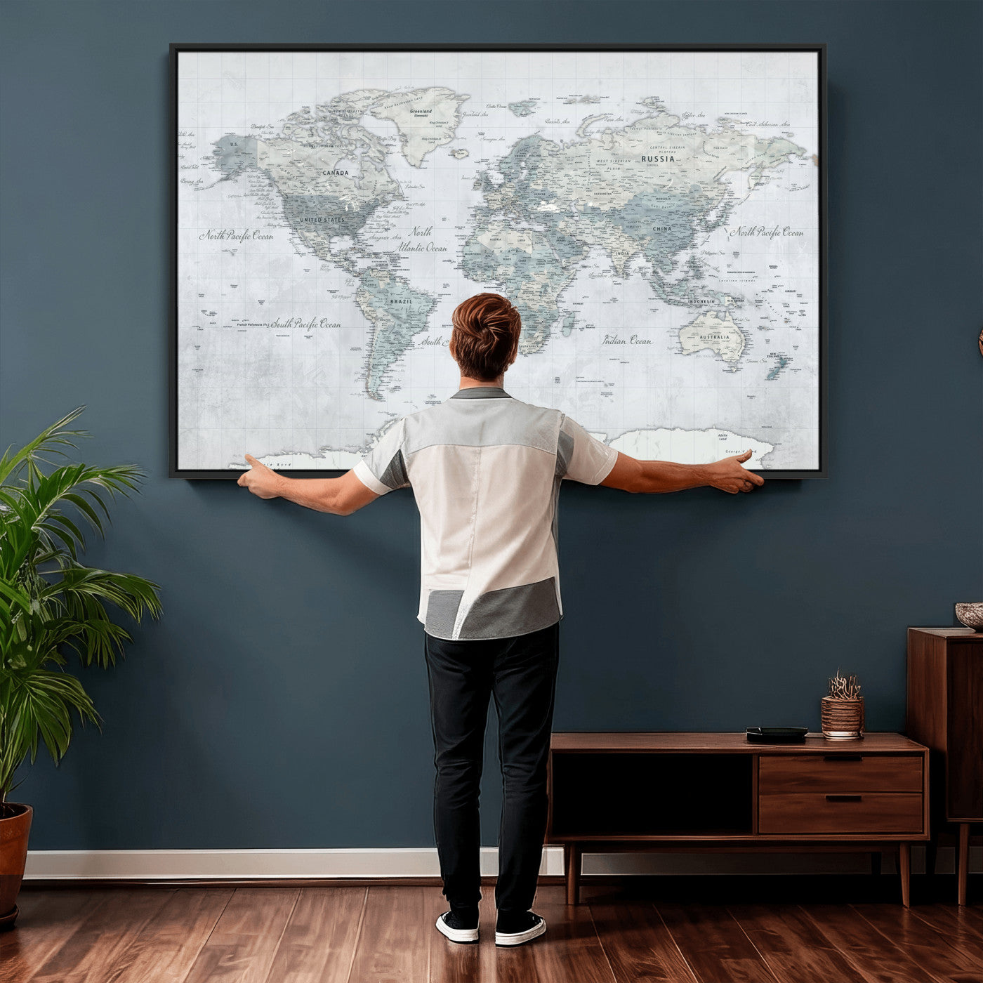 71091917-MGV-CV-36X24 - World Map Wall Art Canvas Print, Modern Decorative Framed Map Artwork Prints for Living Room, Office, Bedroom Wall Decor