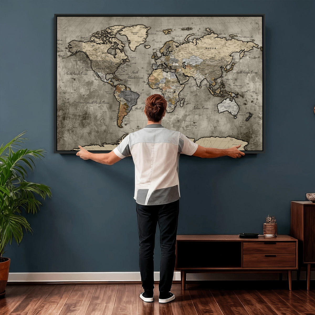 85218700-MGV-CV-36X24 - World Map Canvas Print, Detailed Map of the World Wall Art