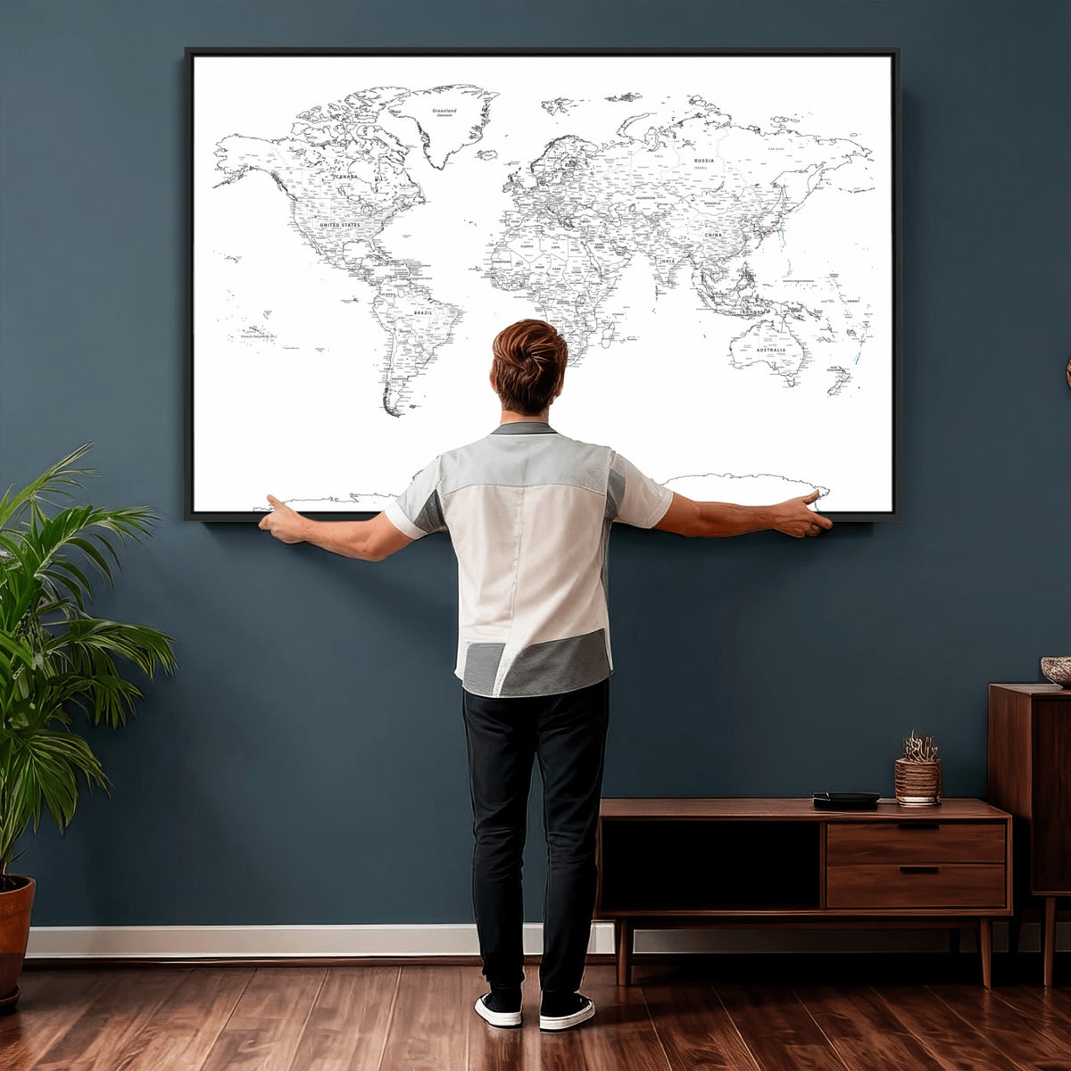 21002736-MGV-CV-36X24 - World Map Canvas Print, Framed Modern Detailed Map of the World for Home or Office