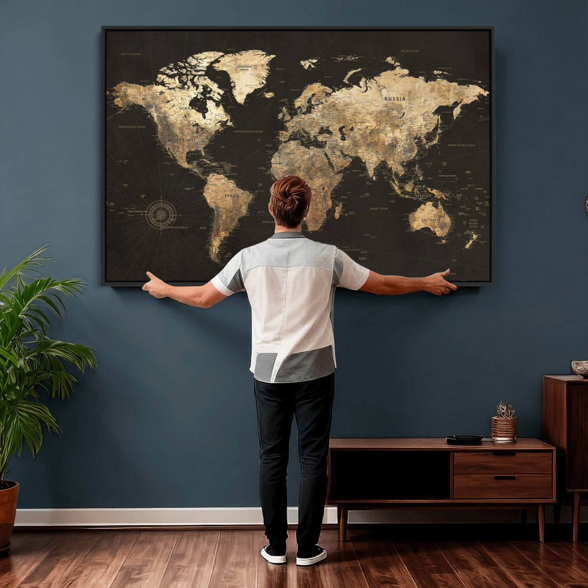70985630-MGV-CV-36X24 - Framed World Map with Pin Canvas Print – Detailed World Map
