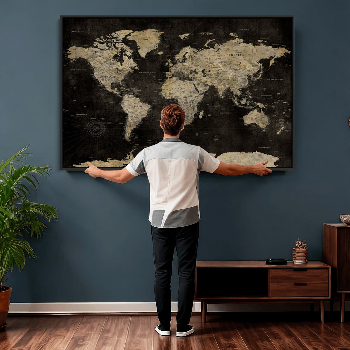 60653880-MGV-CV-36X24 - Push Pin World Map Canvas Wall Art Print, Interactive Travel