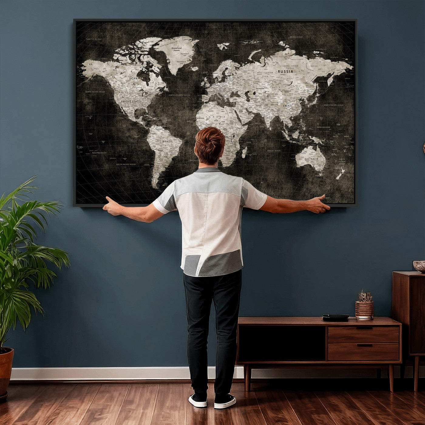 94581666-MGV-CV-36X24 - World Map Wall Art Canvas Print, Modern Decorative Framed Map Artwork Prints for Living Room, Office, Bedroom Wall Decor