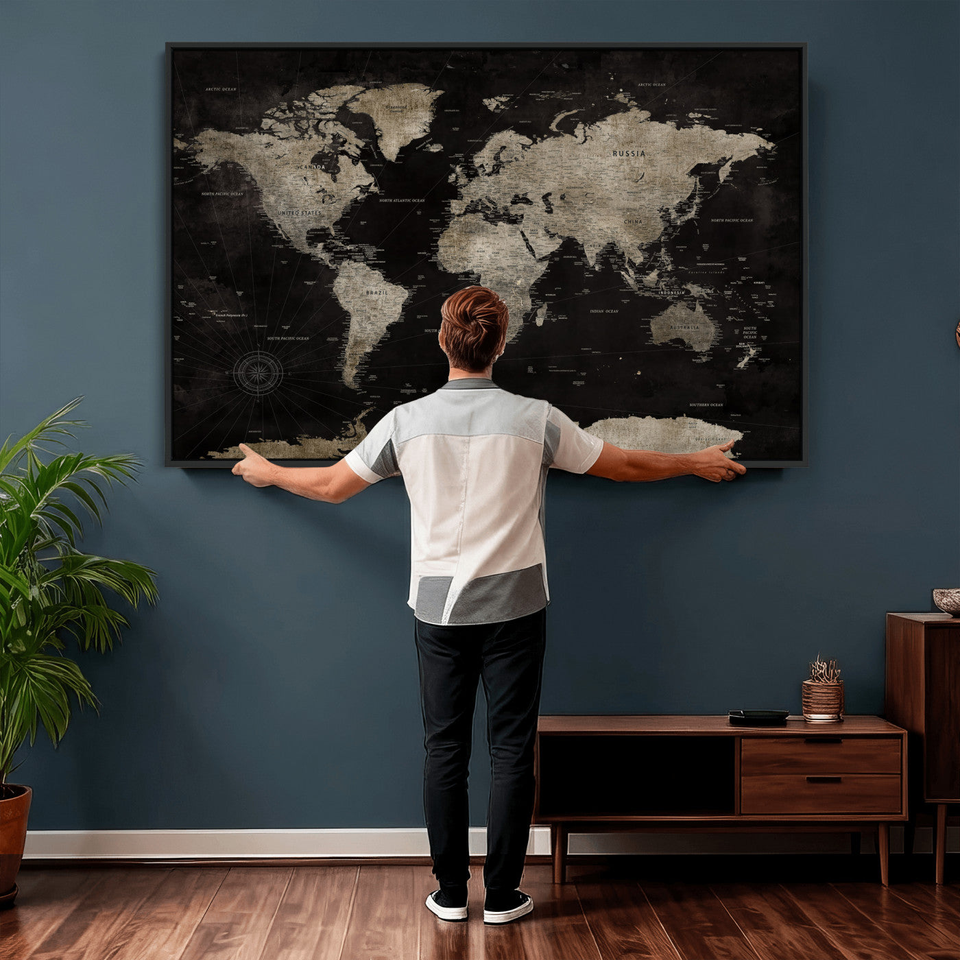 56225956-MGV-CV-36X24 - World Map Wall Art Canvas Print, Modern Decorative Framed Map Artwork Prints for Living Room, Office, Bedroom Wall Decor