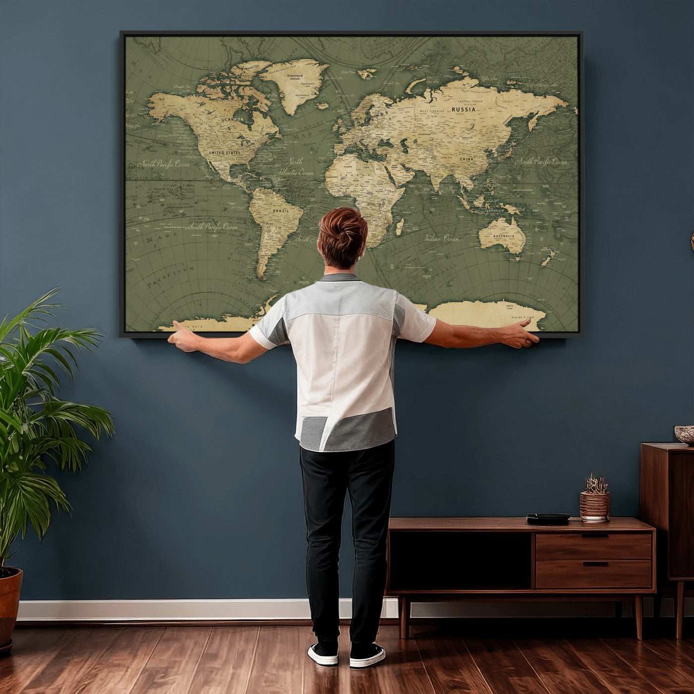 75846040-MGV-CV-36X24 - World Map Wall Art Canvas Print, Modern Decorative Framed Map Artwork Prints for Living Room, Office, Bedroom Wall Decor