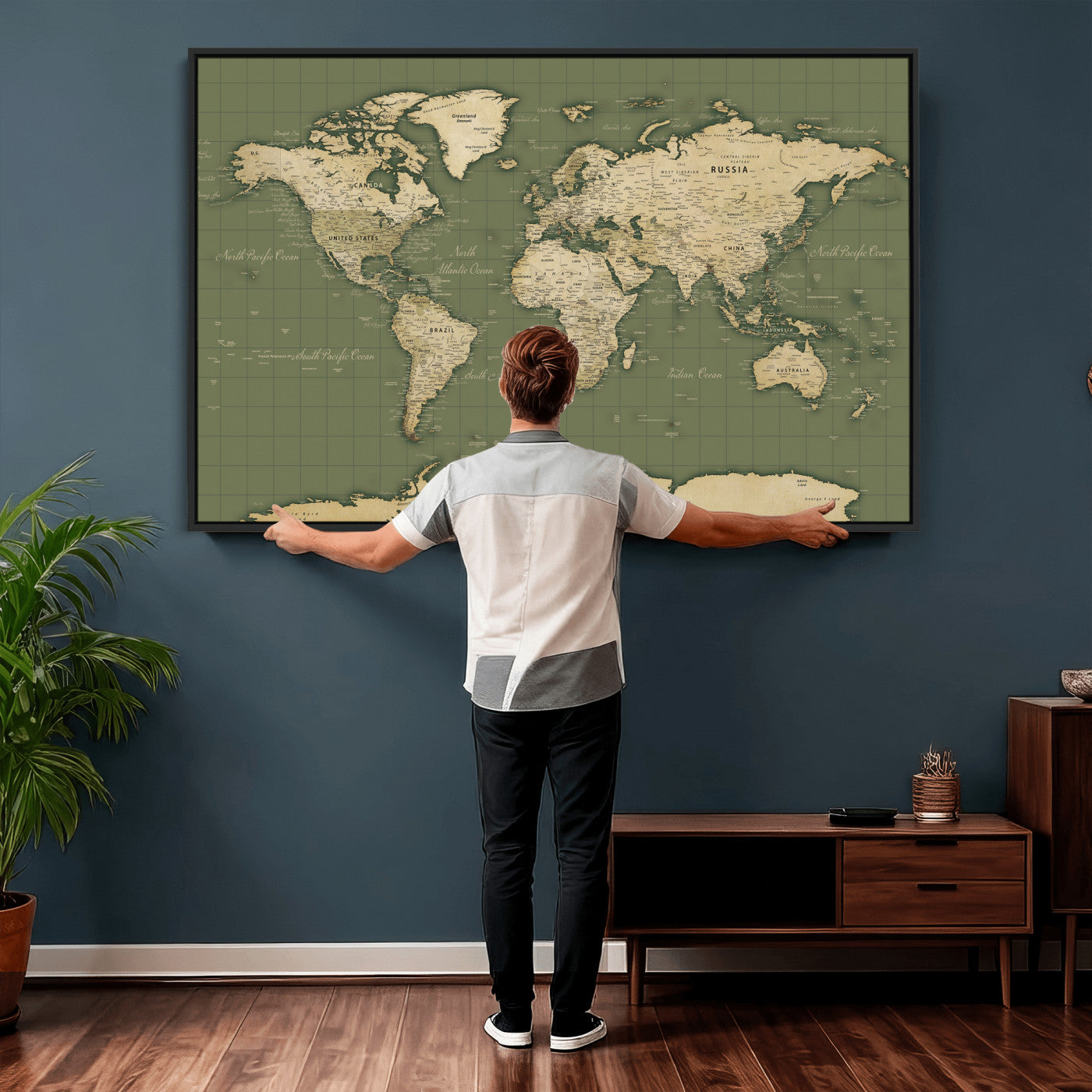13750241-MGV-CV-36X24 - World Map Wall Art Canvas Print, Modern Decorative Framed Map Artwork Prints for Living Room, Office, Bedroom Wall Decor