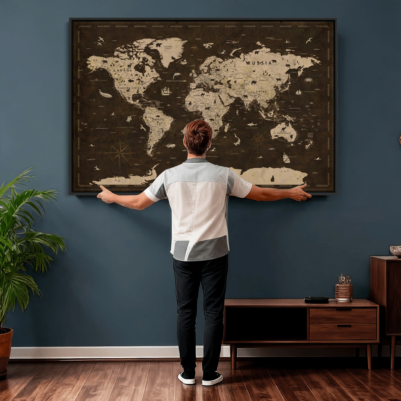 44276398-MGV-CV-36X24 - World Map Wall Art Canvas Print, Modern Decorative Framed Map Artwork Prints for Living Room, Office, Bedroom Wall Decor