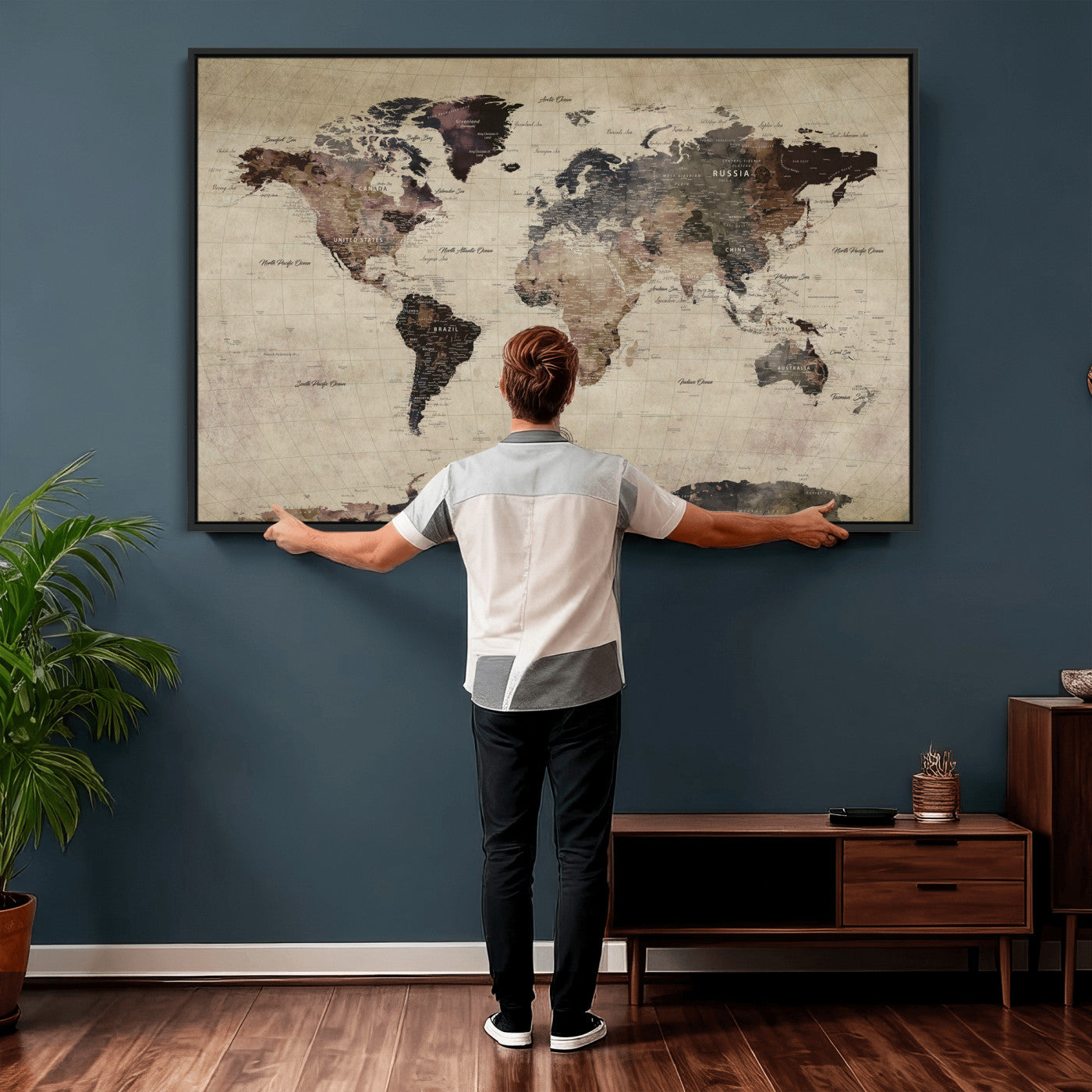 60560672-MGV-CV-36X24 - World Map Wall Art Canvas Print, Modern Decorative Framed Map Artwork Prints for Living Room, Office, Bedroom Wall Decor