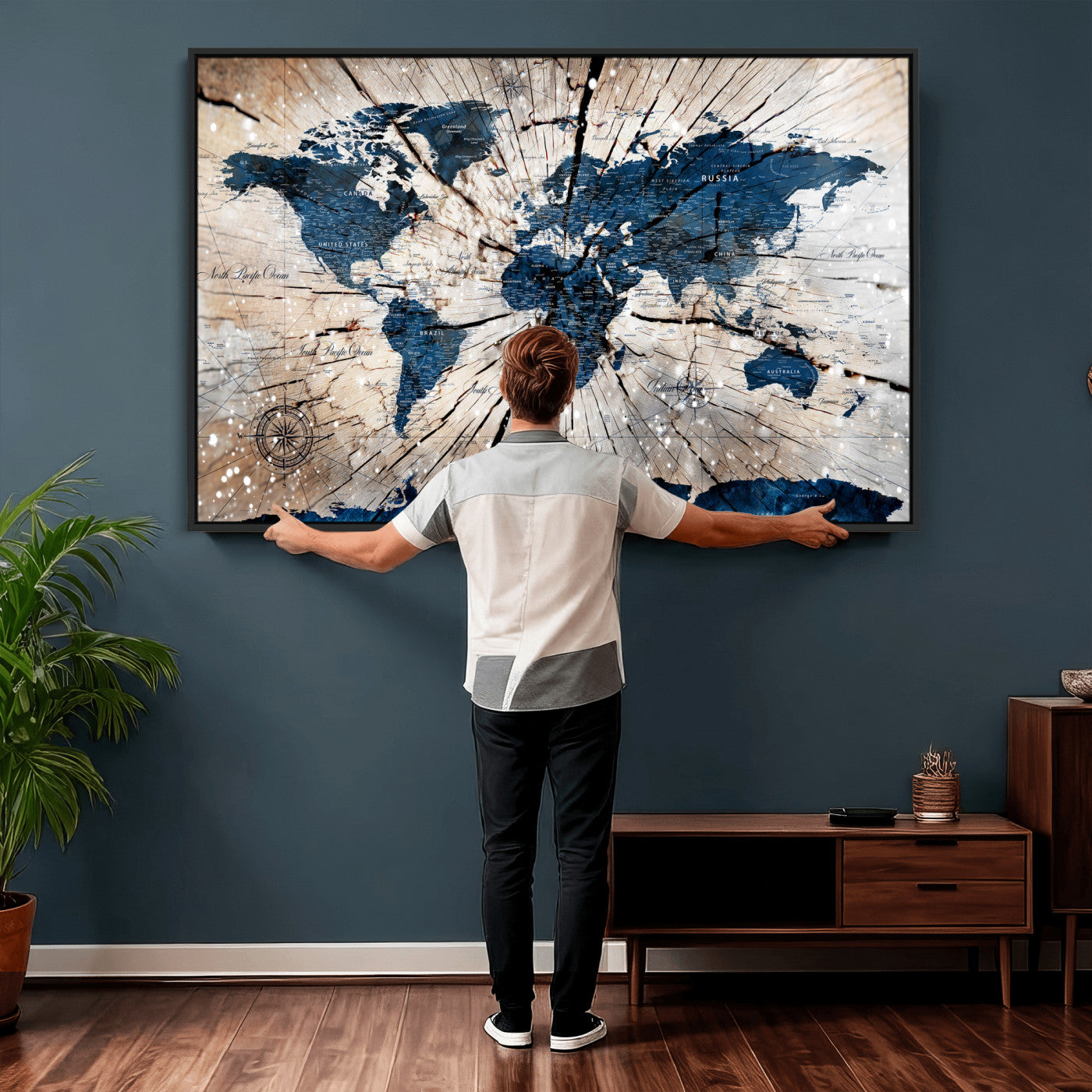 19478704-MGV-CV-36X24 - World Map Wall Art Canvas Print, Modern Decorative Framed Map Artwork Prints for Living Room, Office, Bedroom Wall Decor