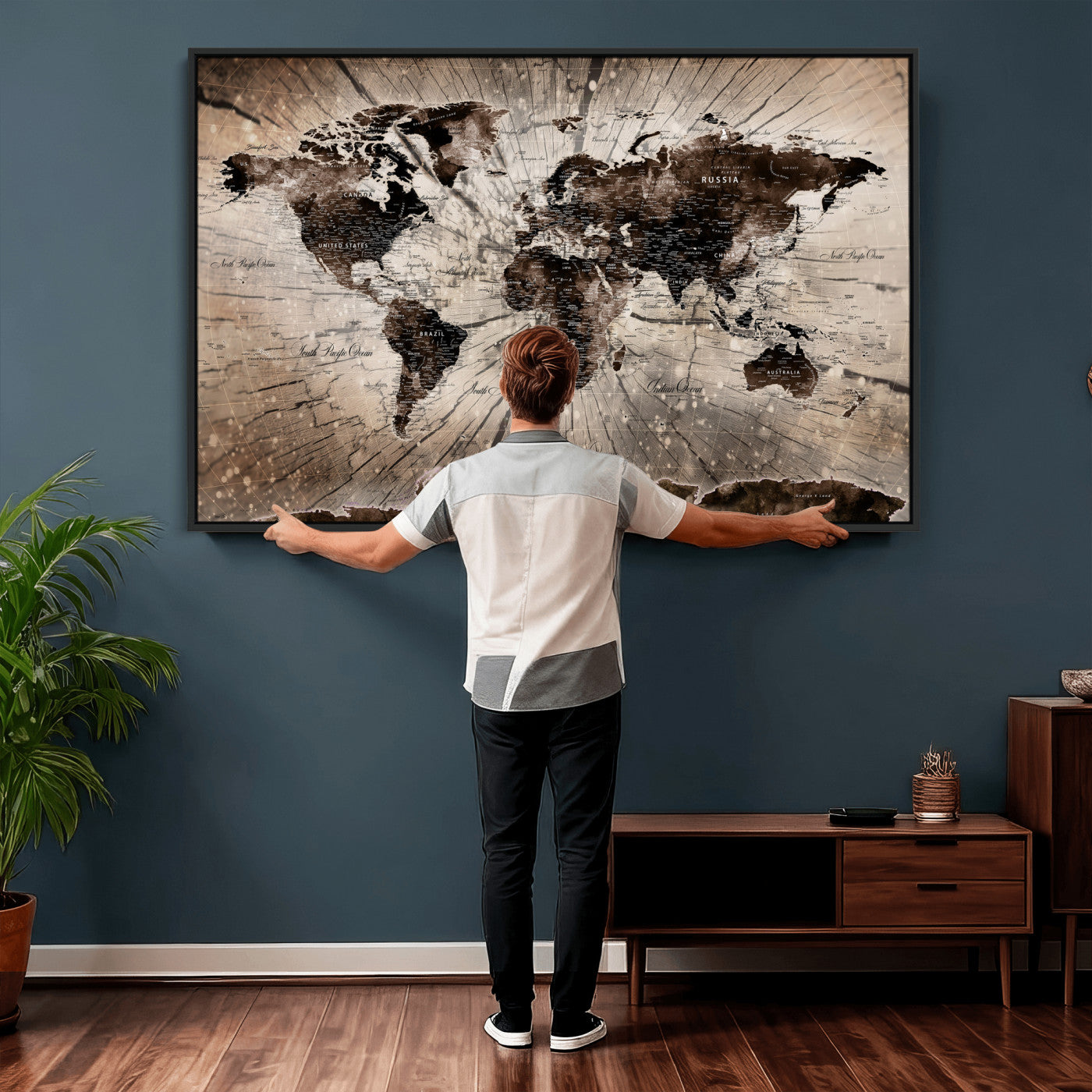94623295-MGV-CV-36X24 - World Map Wall Art Canvas Print, Modern Decorative Framed Map Artwork Prints for Living Room, Office, Bedroom Wall Decor