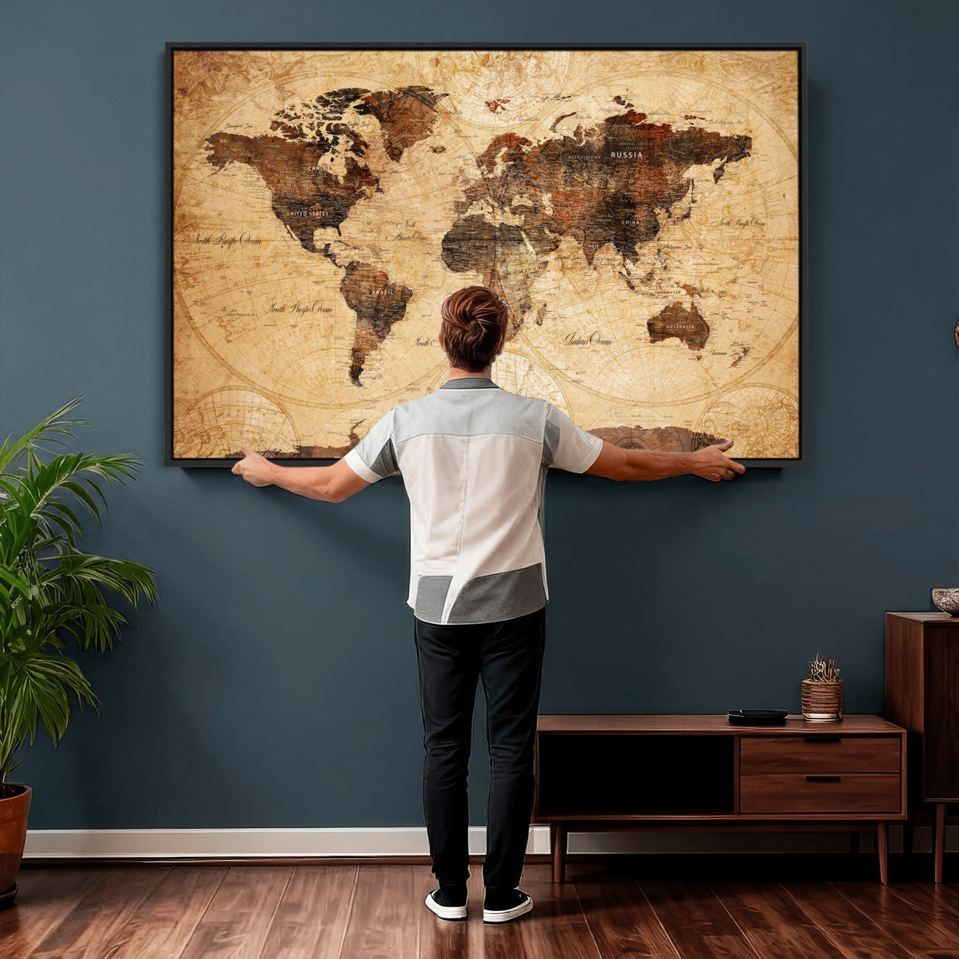 40760475-MGV-CV-36X24 - World Map Wall Art Canvas Print, Modern Decorative Framed Map Artwork Prints for Living Room, Office, Bedroom Wall Decor