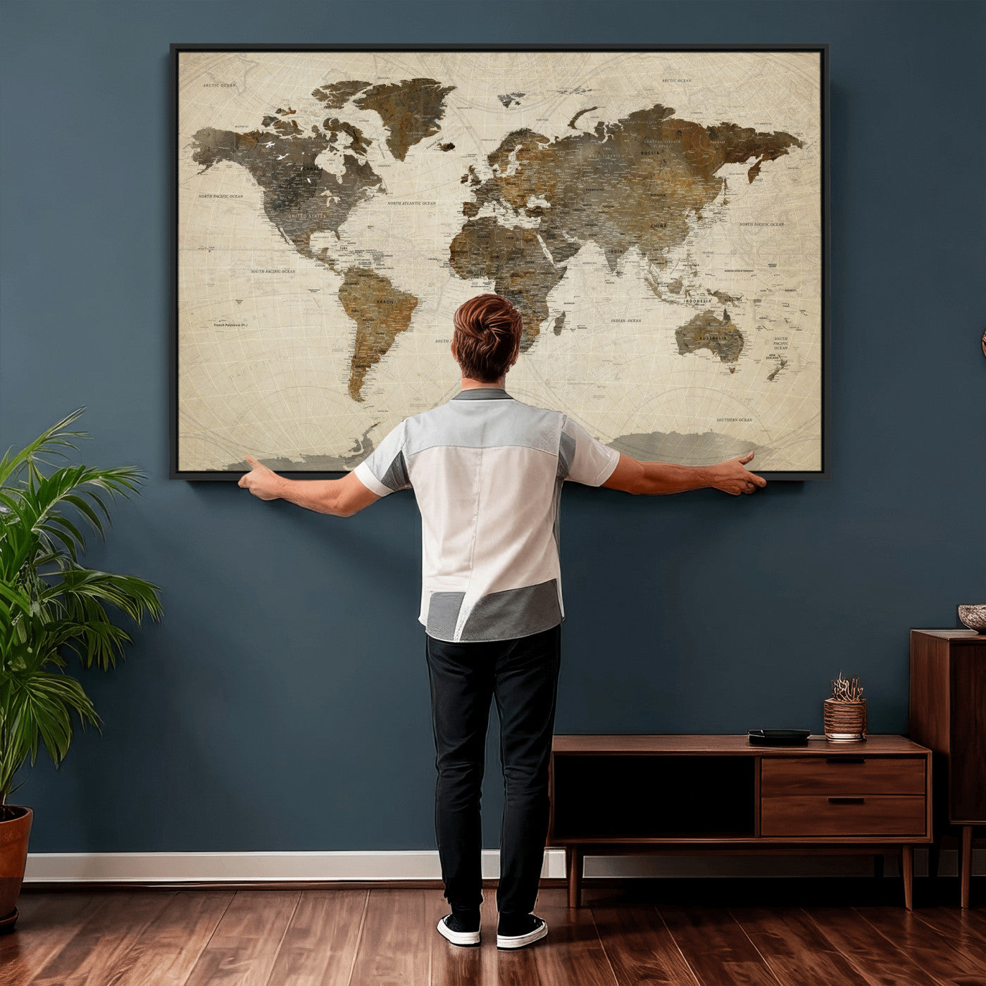 49623468-MGV-CV-36X24 - World Map Wall Art Canvas Print, Modern Decorative Framed Map Artwork Prints for Living Room, Office, Bedroom Wall Decor
