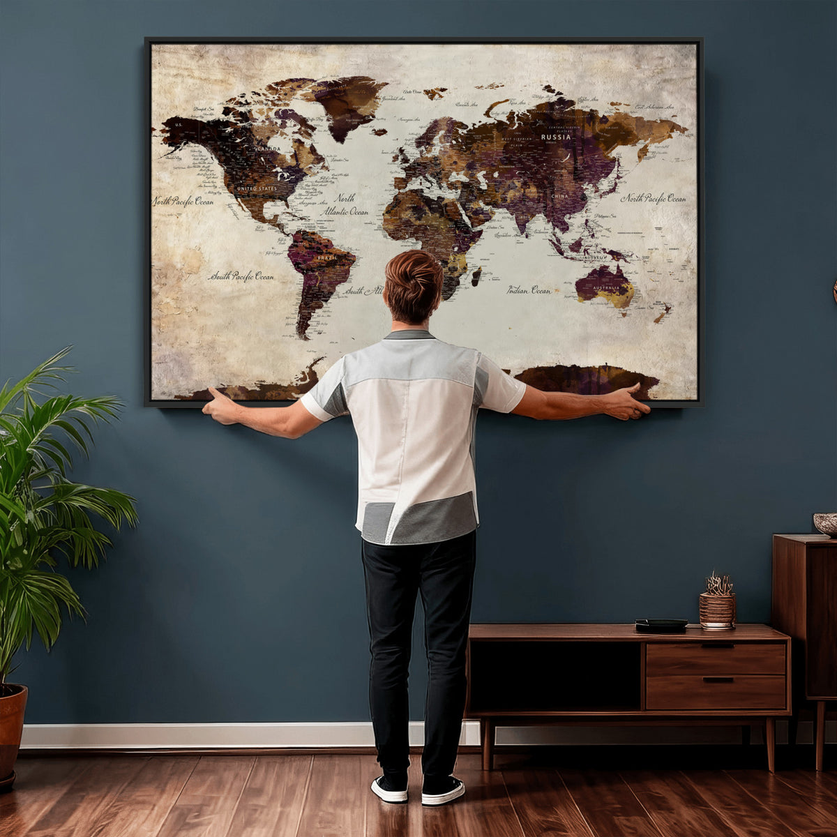 50611123-MGV-CV-36X24 - World Map Canvas Triptych | Colorful Global Wall Art for Living Rooms