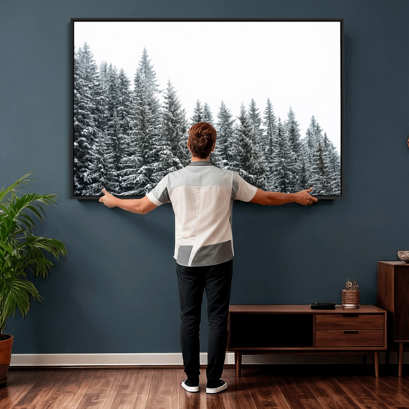 69566941-MGV-CV-36X24 - Misty Mountain Forest Canvas Print, Foggy Pine Trees Nature Wall Art, Framed Canvas Ready to Hang