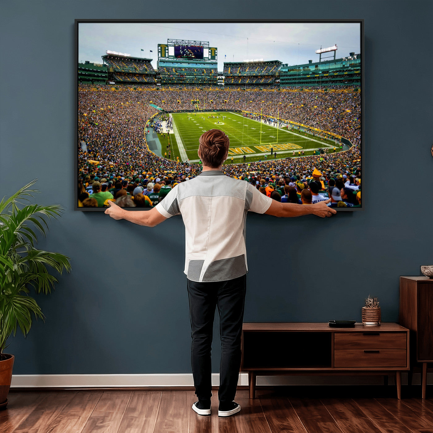 56521752-MGV-CV-36X24 - Green Bay Packers Stadium Wall Art Canvas Print, Lambeau Field Football Stadium Artwork, Framed Wall Art Ready to Hang