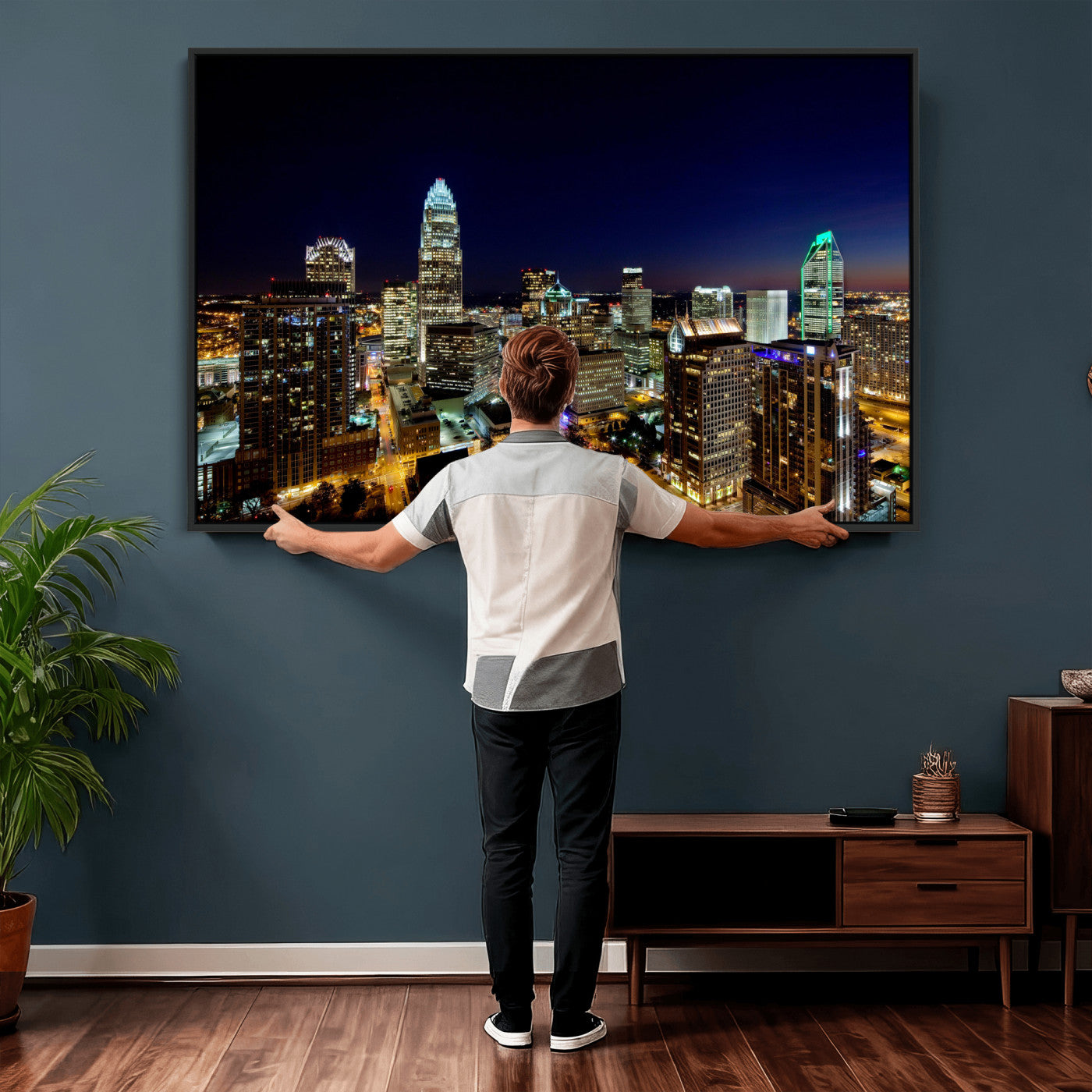 47163738-MGV-CV-36X24 - Atlanta Skyline Wall Art Canvas Print, Atlanta Downtown Night Cityscape Print for Modern Urban Wall Decor