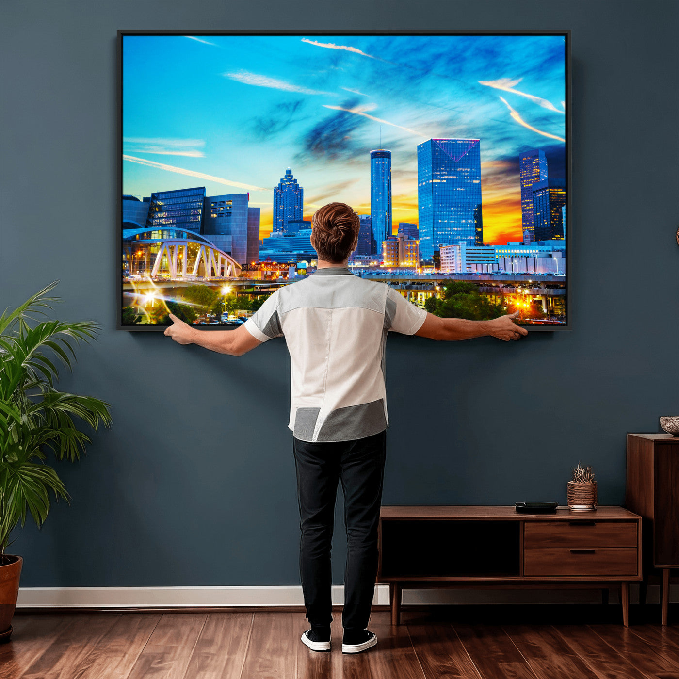 23097797-MGV-CV-36X24 - Atlanta Skyline Wall Art Canvas Print, Atlanta Downtown Night Cityscape Print for Modern Urban Wall Decor