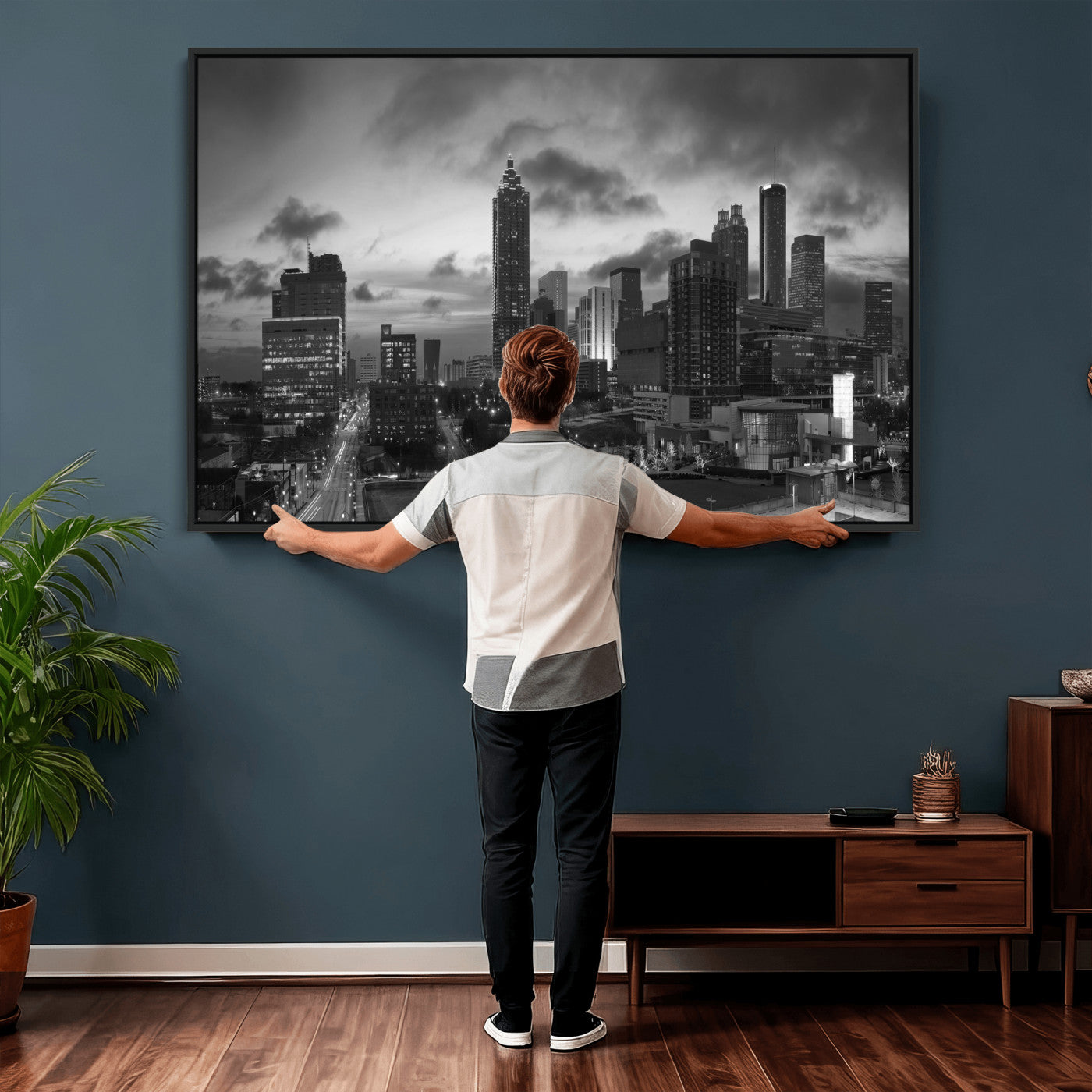 91959506-MGV-CV-36X24 - Atlanta Skyline Wall Art Canvas Print, Atlanta Downtown Night Cityscape Print for Modern Urban Wall Decor